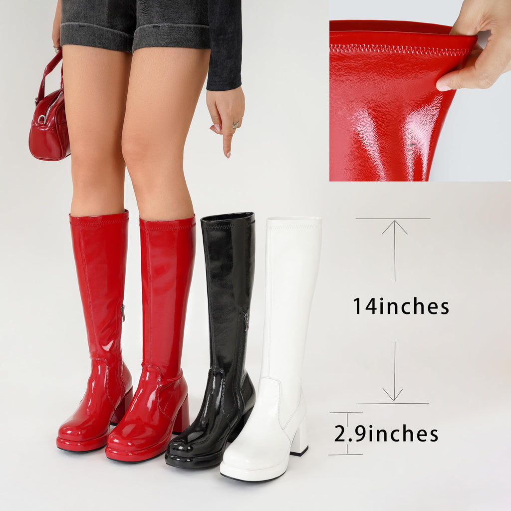 LanreyTaley Elastic Women Knee High Boots Platform Chunky Heel Tall Boots Suede Dress Boots Side Zipper Stretch Boots Fall