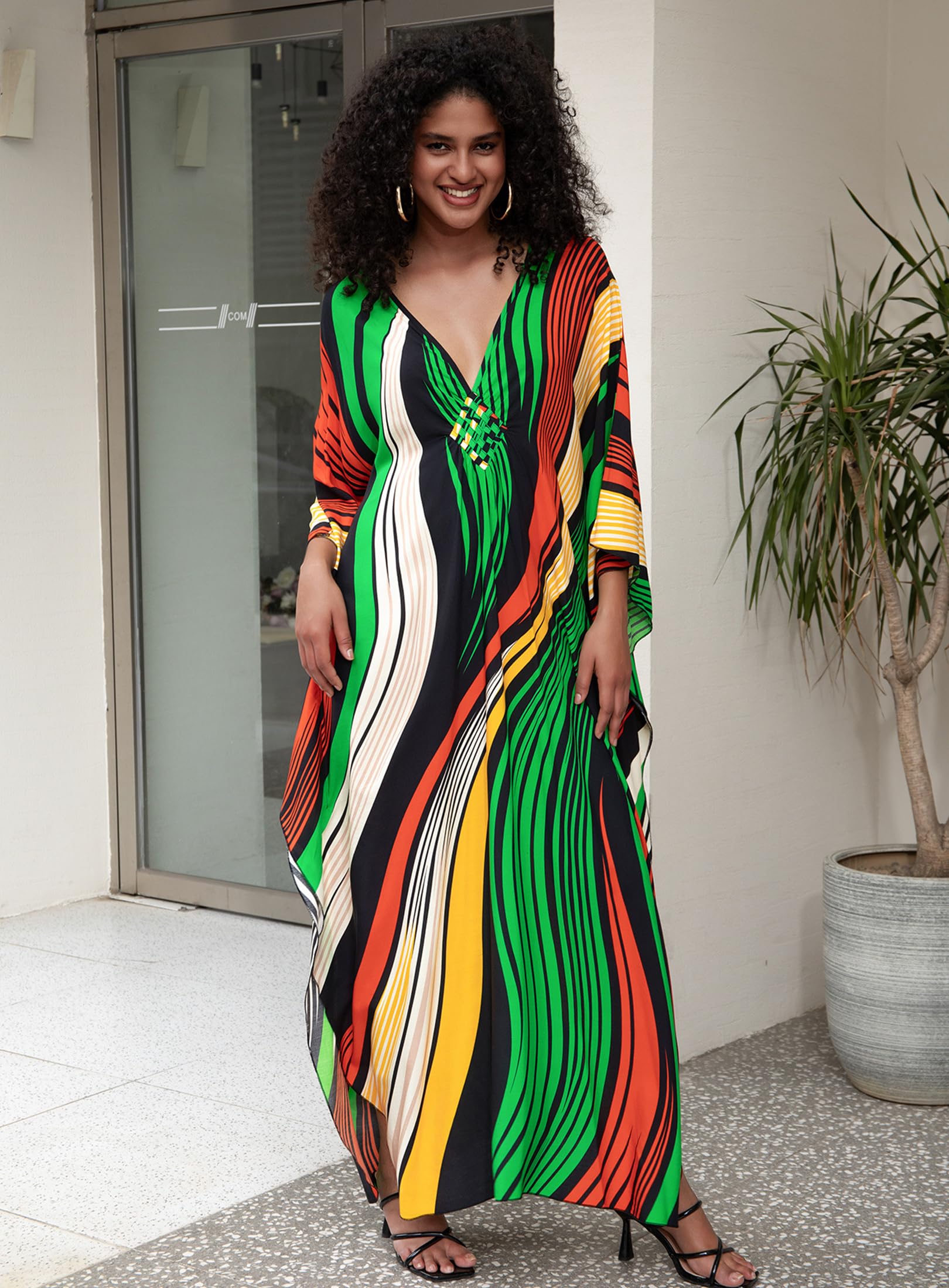 Yanziliu Kaftan Dress for Women,Plus Size Hawaiian Batwing Sleeve Beach Cover Up Summer Swimsuit Dresses