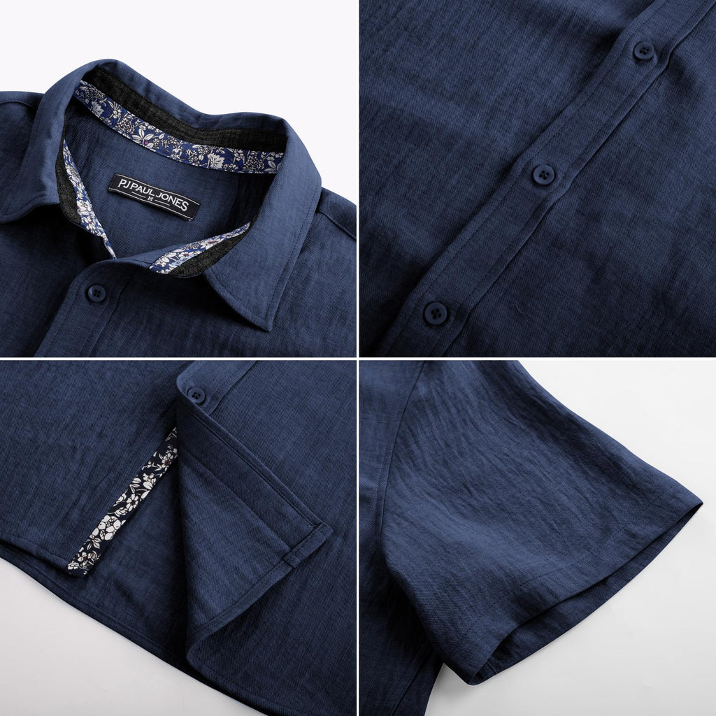 PJ PAUL JONES Mens Short Sleeve Button Down Shirts Casual Summer Clothing | Linen Textured, Summer Beach Vacation Tops, Untucked Dress Shirt, Lightweight, Regular Fit, Fashion Resort Wear