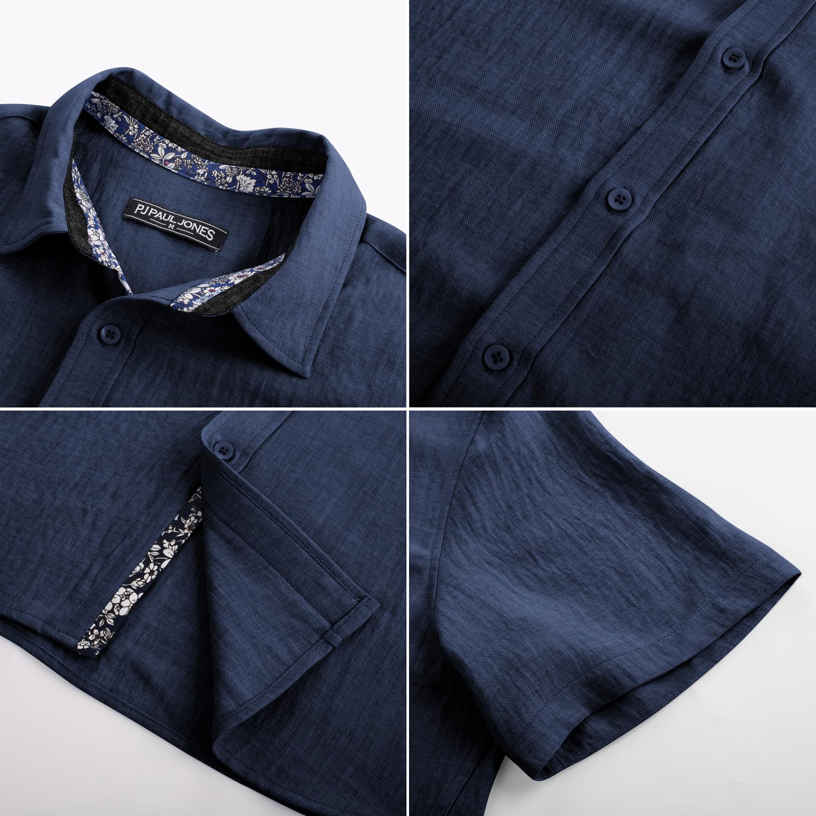 PJ PAUL JONES Mens Short Sleeve Button Down Shirts Casual Summer Clothing | Linen Textured, Summer Beach Vacation Tops, Untucked Dress Shirt, Lightweight, Regular Fit, Fashion Resort Wear