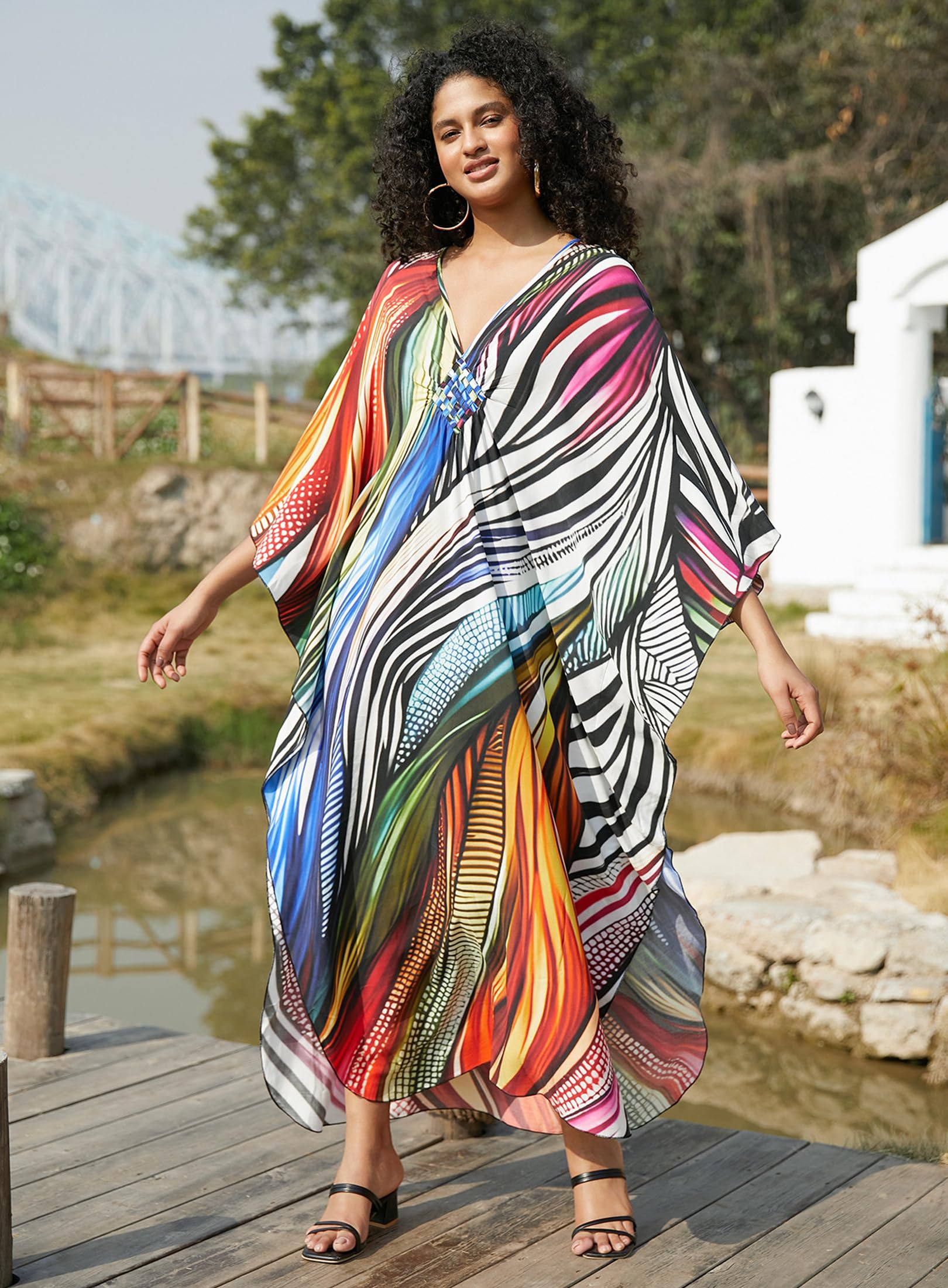 Yanziliu Kaftan Dress for Women,Plus Size Hawaiian Batwing Sleeve Beach Cover Up Summer Swimsuit Dresses