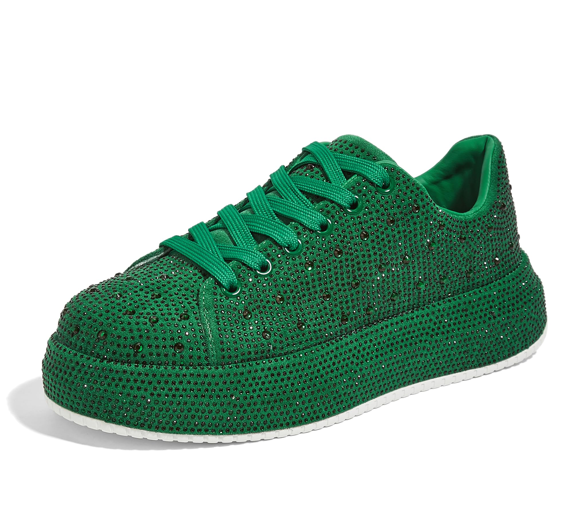 LUCKY STEP Rhinestone Platform Sneakers for Women | Sparkly Glitter Bling Tennis Shoes Fashion Wedding Party Walking Sneakers