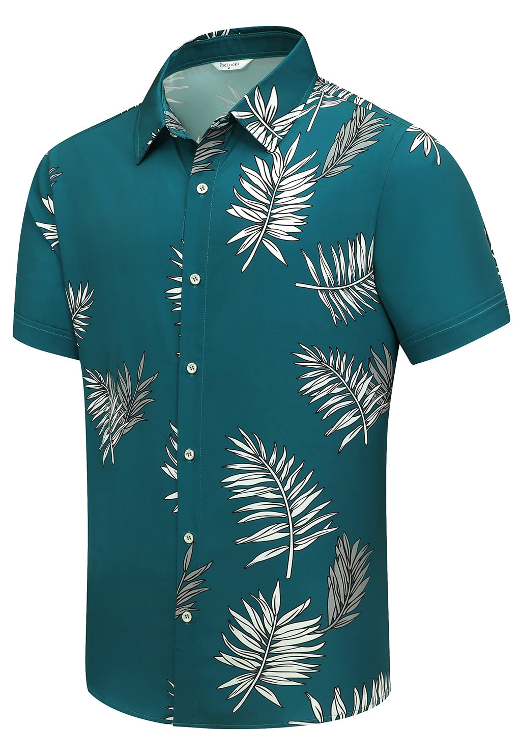 SheLucki Hawaiian Shirt for Men, Unisex Summer Beach Casual Short Sleeve Button Down Shirts, Printed Palmshadow Clothing