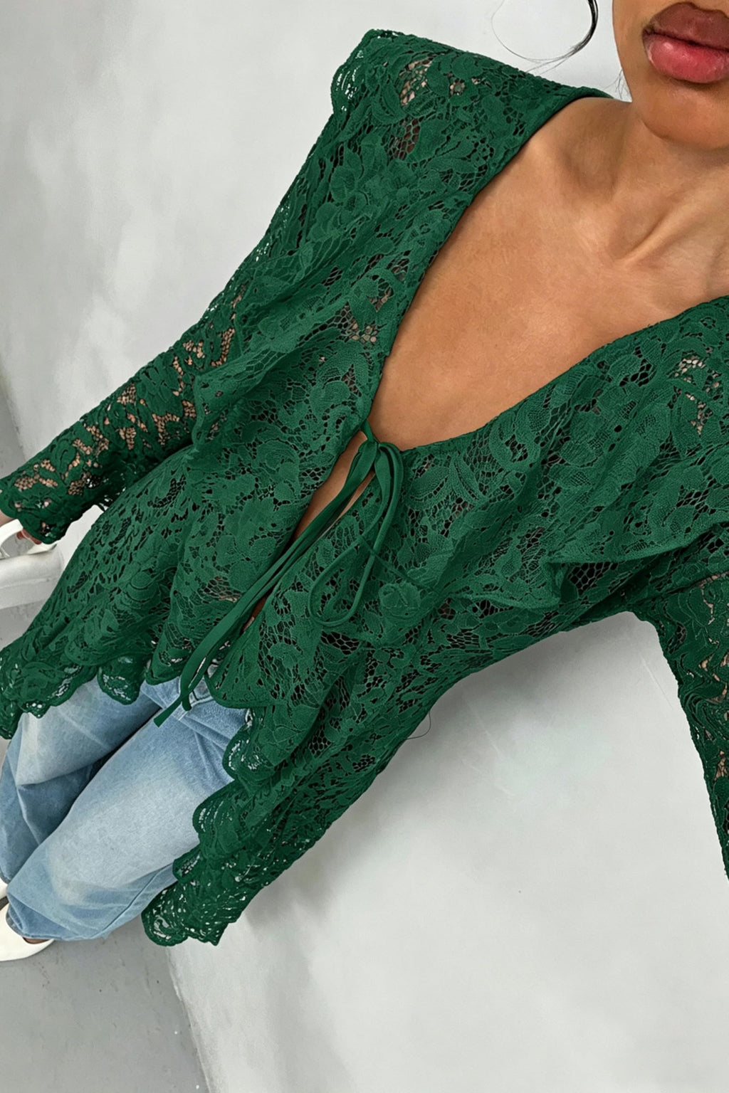 Lace Cardigan for Women Maxi Summer Lightweight Open Front Tie Bell Long Sleeve Ruffled Tops Duster Swimsuit Cover Up