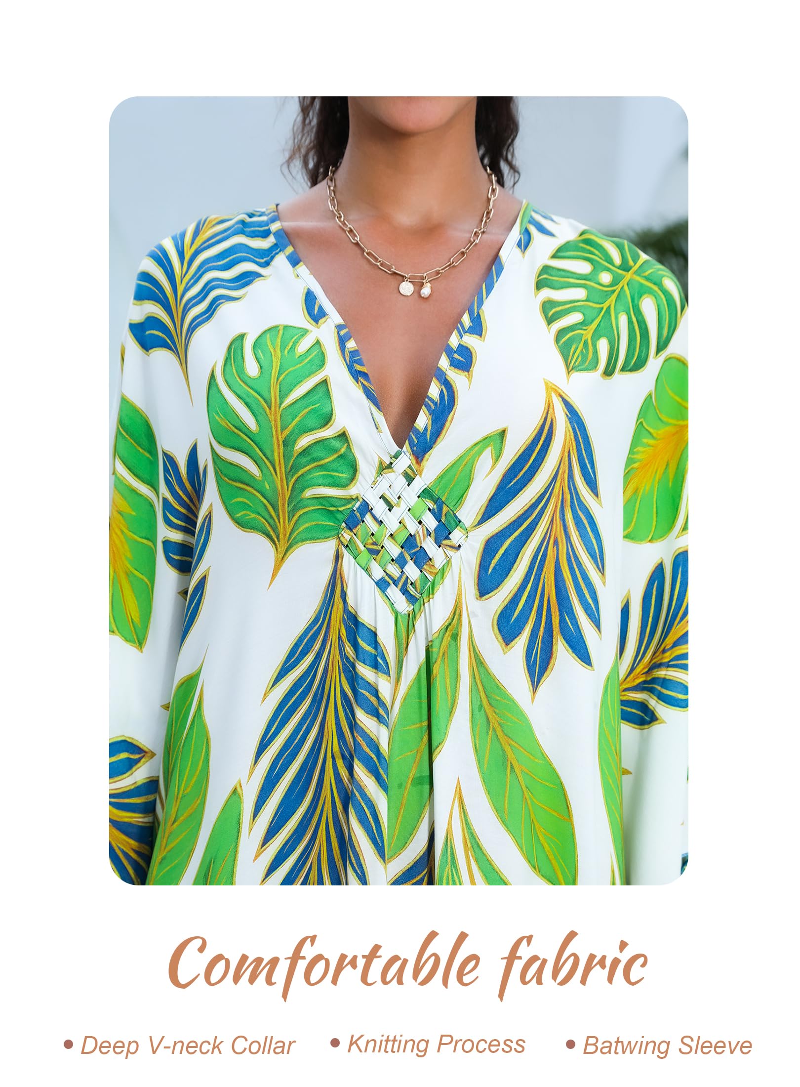 Yanziliu Kaftan Dress for Women,Plus Size Hawaiian Batwing Sleeve Beach Cover Up Summer Swimsuit Dresses