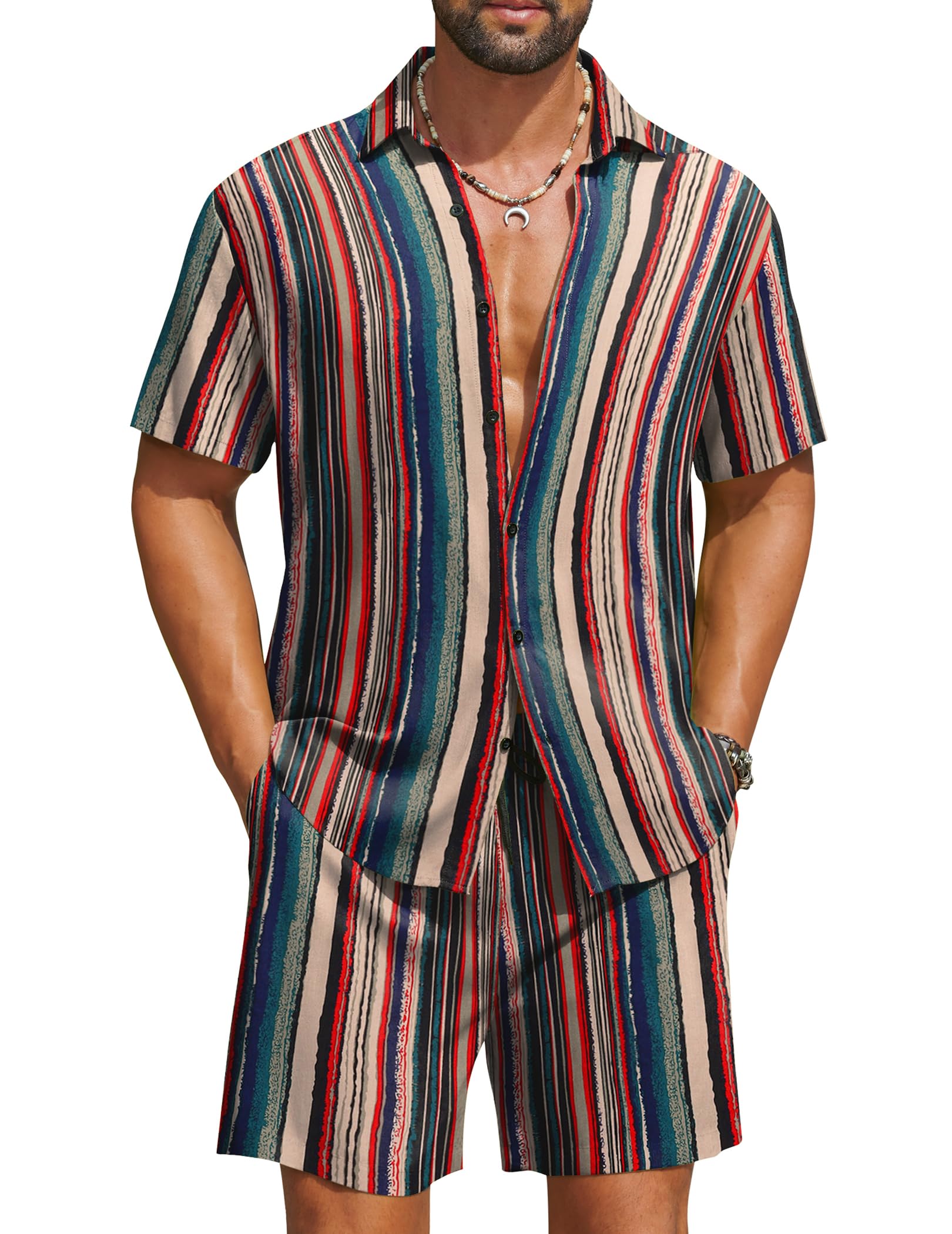 COOFANDY Men's Hawaiian Matching Set Summer Beach 2 Piece Outfits Flower Button Down Shirts and Shorts Vacation Outfits