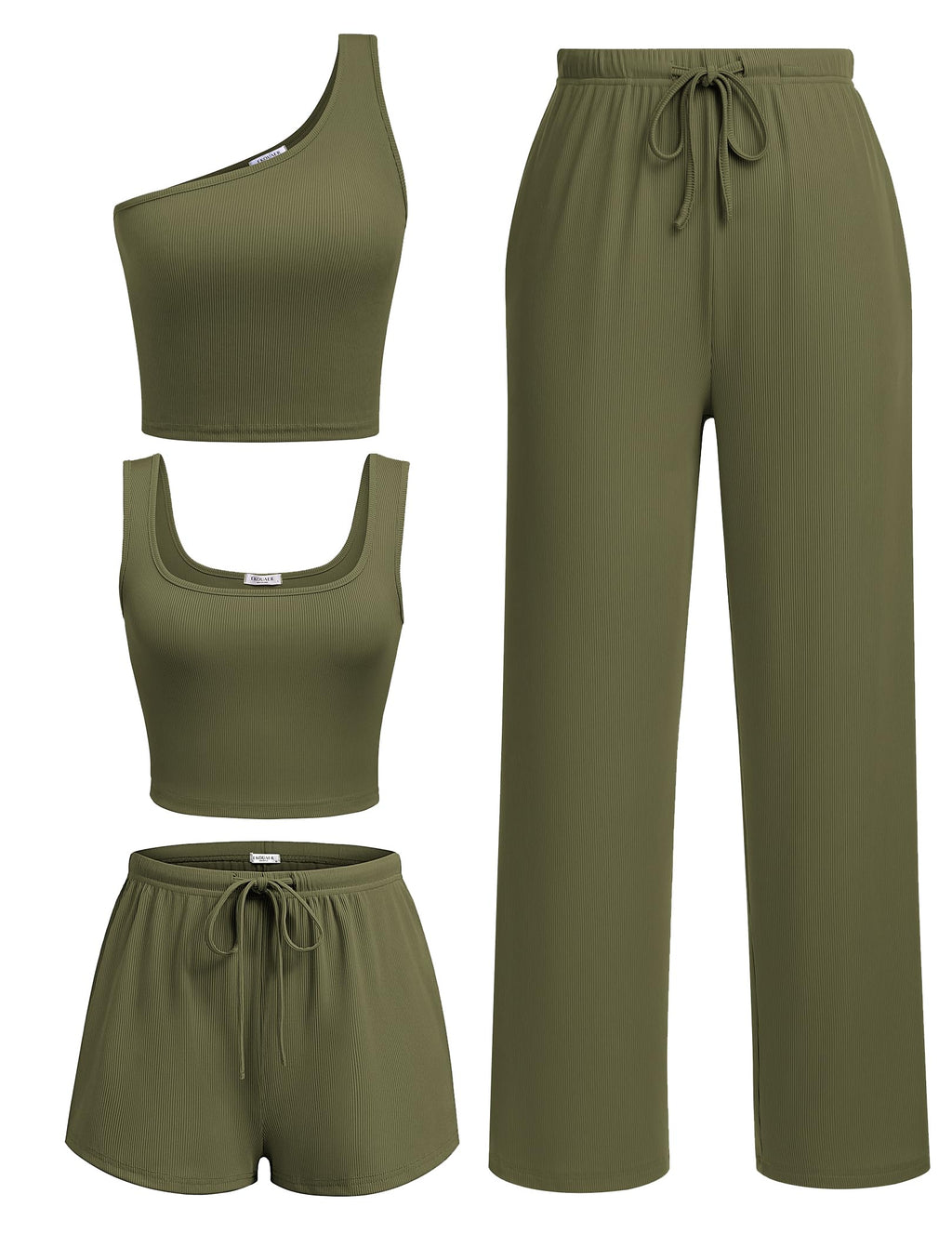 Ekouaer 4 Piece Sets for Women Casual Lounge Sets Summer Vacation Outfits | Knit Fabric,Soft and Comfortable, Tank Top and Long/Short Pant with Pockets, for Leisure,Summer Beach Vacation Day.