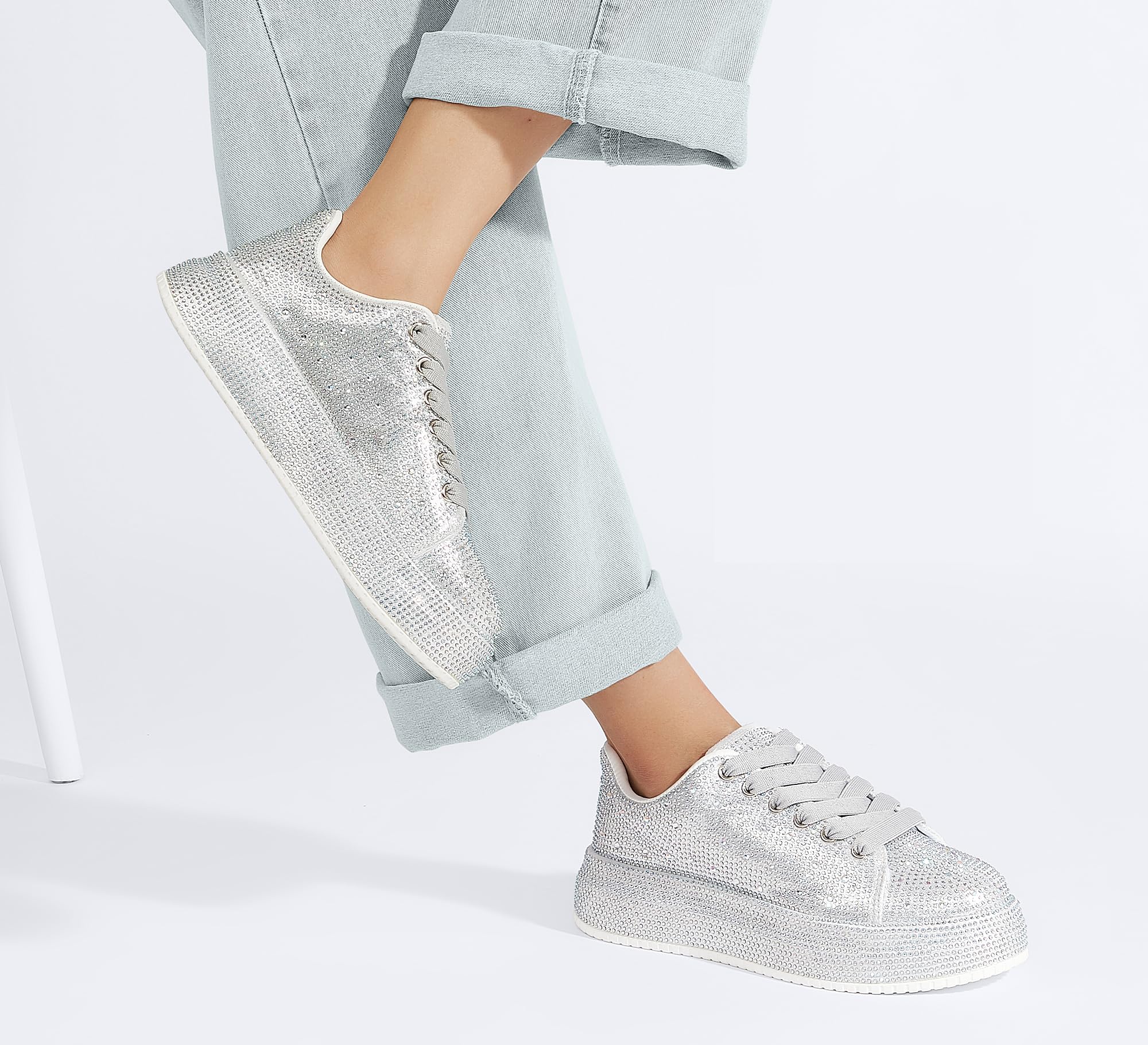 LUCKY STEP Rhinestone Platform Sneakers for Women | Sparkly Glitter Bling Tennis Shoes Fashion Wedding Party Walking Sneakers