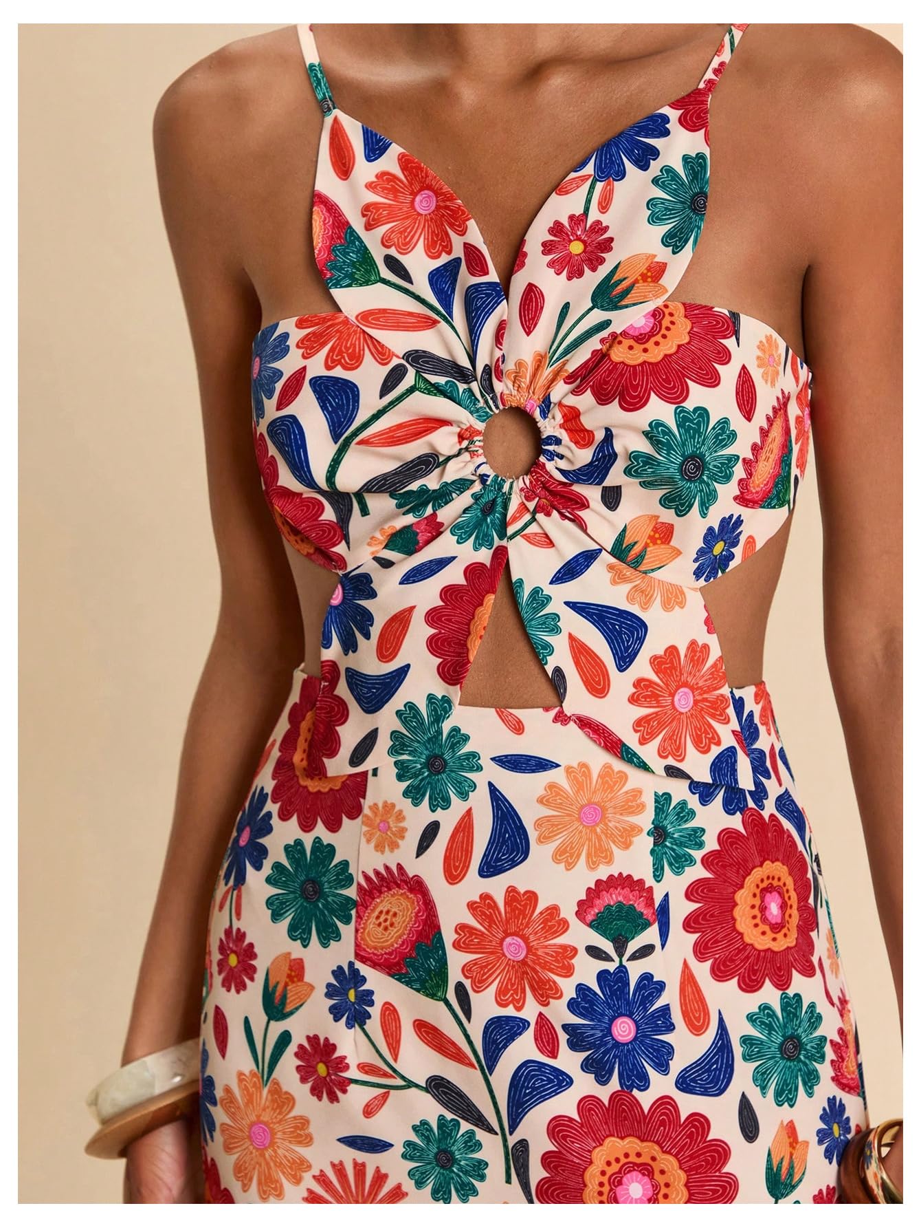SHENHE Women's Petal Backless Linen Maxi Dress Cut Out Vacation Dresses | Keyhole, Spaghetti Strap, Open Back, Long Dress, Zipper, Summer, Date Night, Cami Dresses