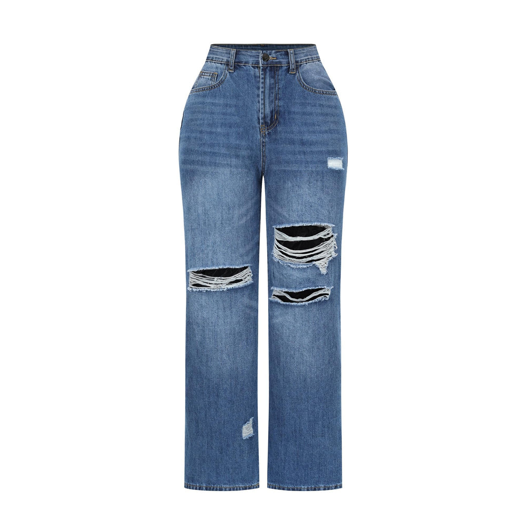 THUNDER STAR Womens High Waisted Wide Leg Jeans Stretchy Distressed Denim Pants
