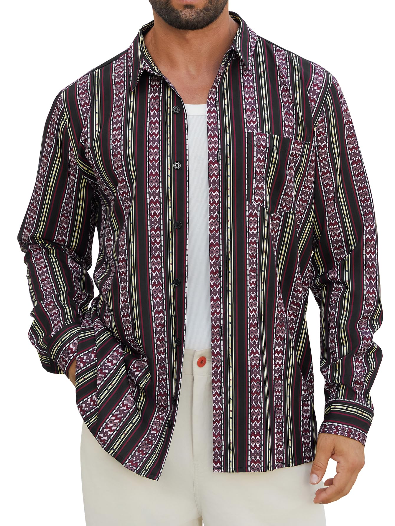 Hardaddy Men's Tropical Floral Button Down Long Sleeve Hawaiian Shirt Flower Printed Beach Shirts