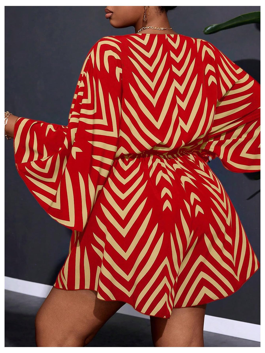 SOLY HUX Women's Plus Size Striped Tie Front Short Jumpsuit | V Neck, 3/4 Sleeve, Loose, Romper