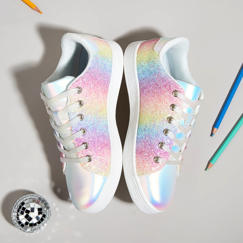 LUCKY STEP Women's Sparkly Glitter Shoes Bling Shiny | Sparkle Bedazzled Fashion Sneaker for Walking Wedding | Dressy Versatile Casual Style