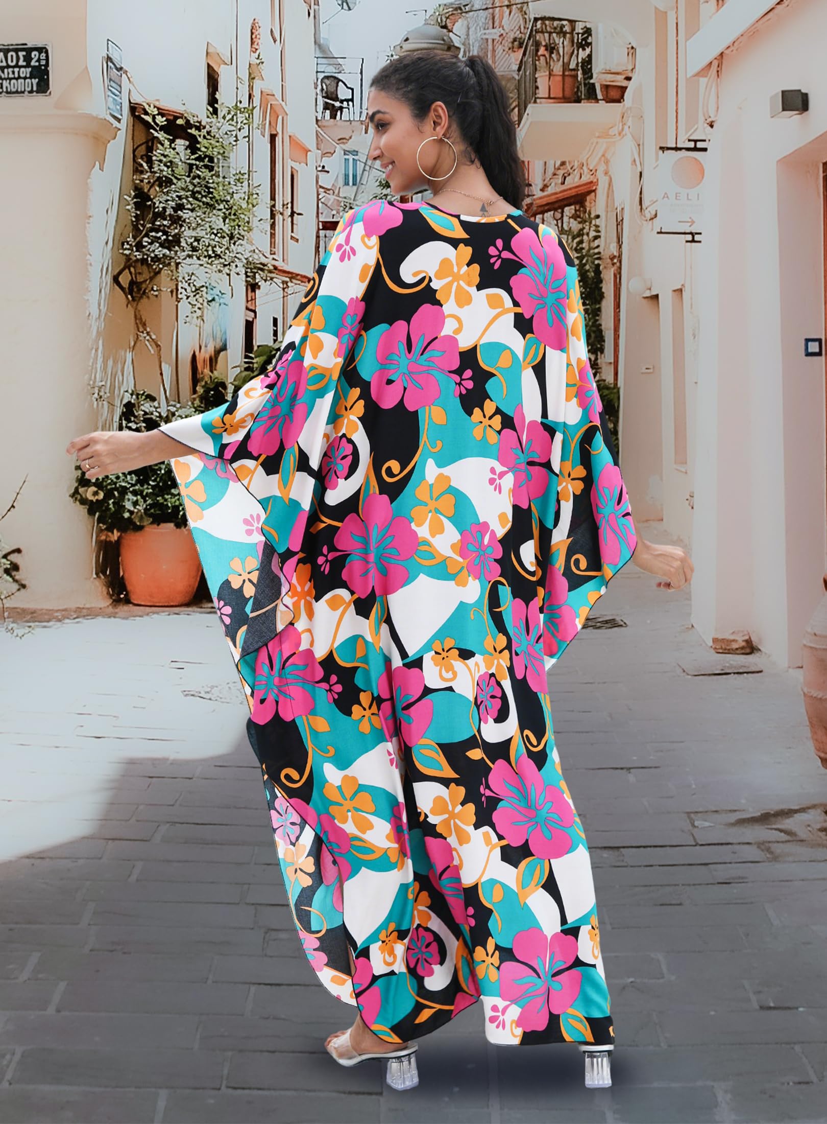 Yanziliu Kaftan Dress for Women,Plus Size Hawaiian Batwing Sleeve Beach Cover Up Summer Swimsuit Dresses