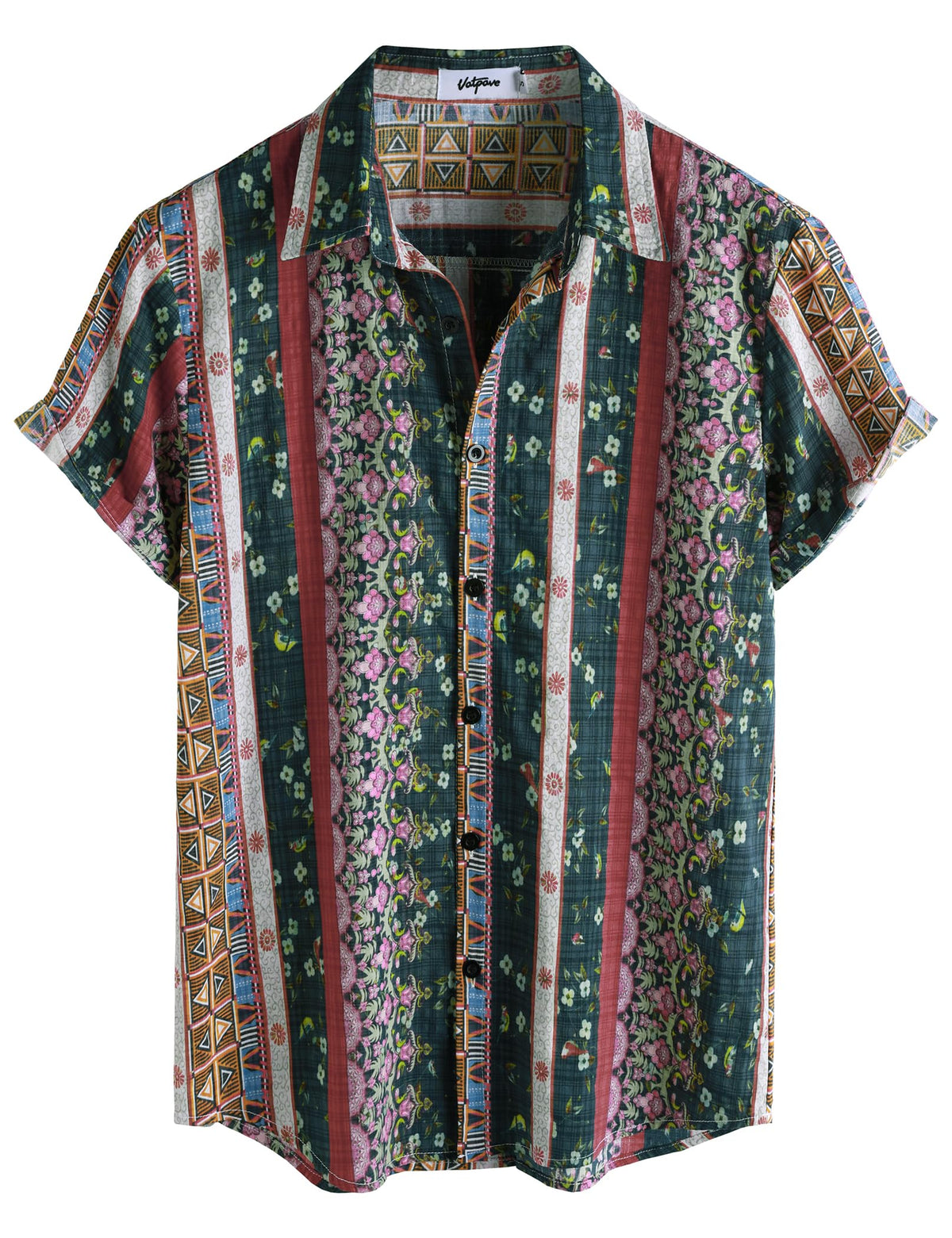 VATPAVE Mens Short Sleeve Button Down Shirts Summer Hawaiian Shirt | Casual Beach Resort Wear, Vintage, Floral Flower Tropical Print, Regular Fit, Holiday, Vacation, Country Concert