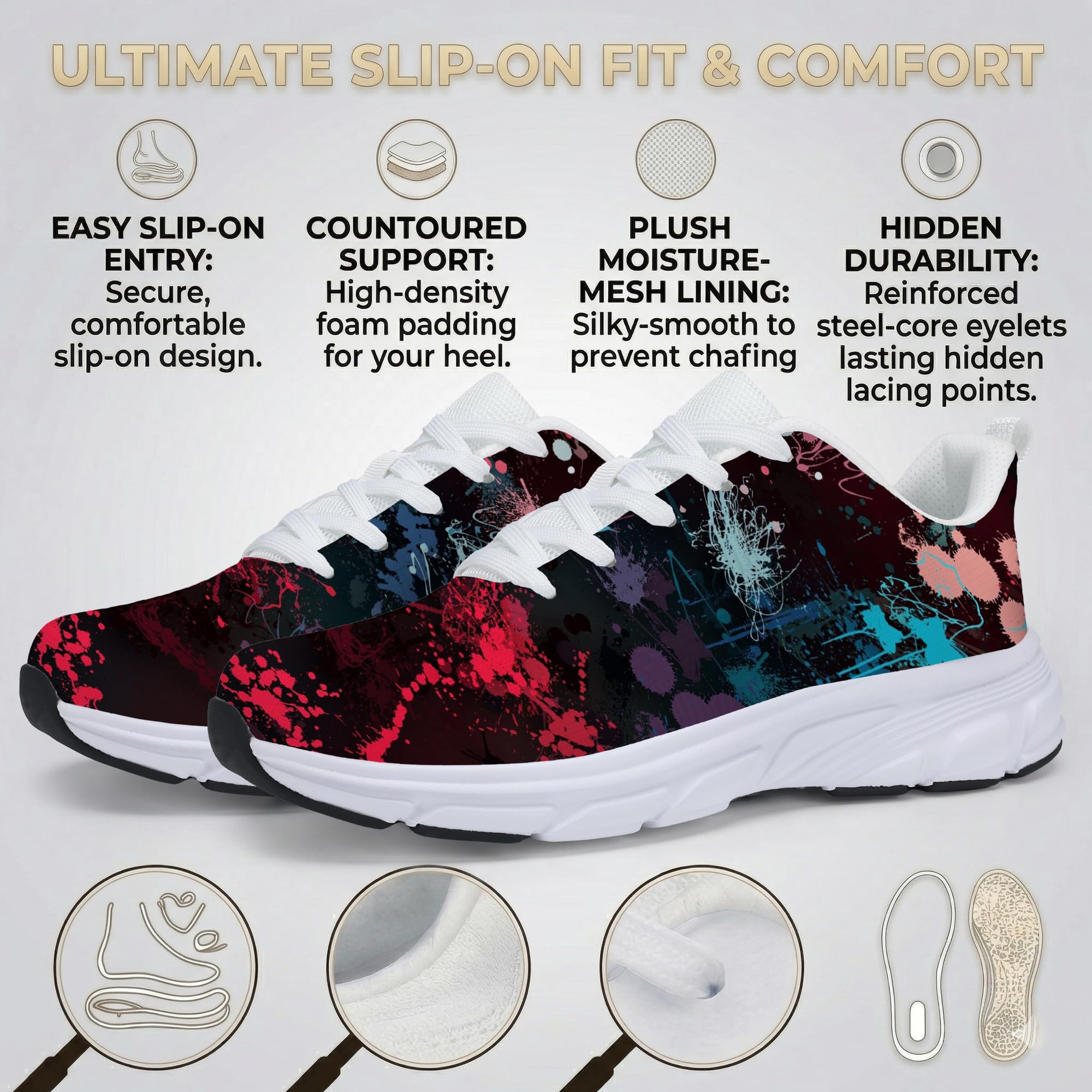 Women's Fashion Sneakers - Comfortable Breathable Mesh Platform Casual Walking Shoes for Everyday Wear, White Sole, All-Day Support