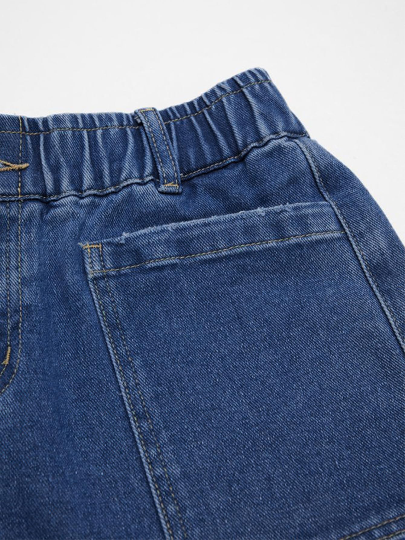 Flamingals Straight Leg High Rise Denim Bermuda Shorts | Elastic Trendy Jean Shorts with Patch Pockets, Bermuda Shorts for Women, High Waist, Denim Fabric