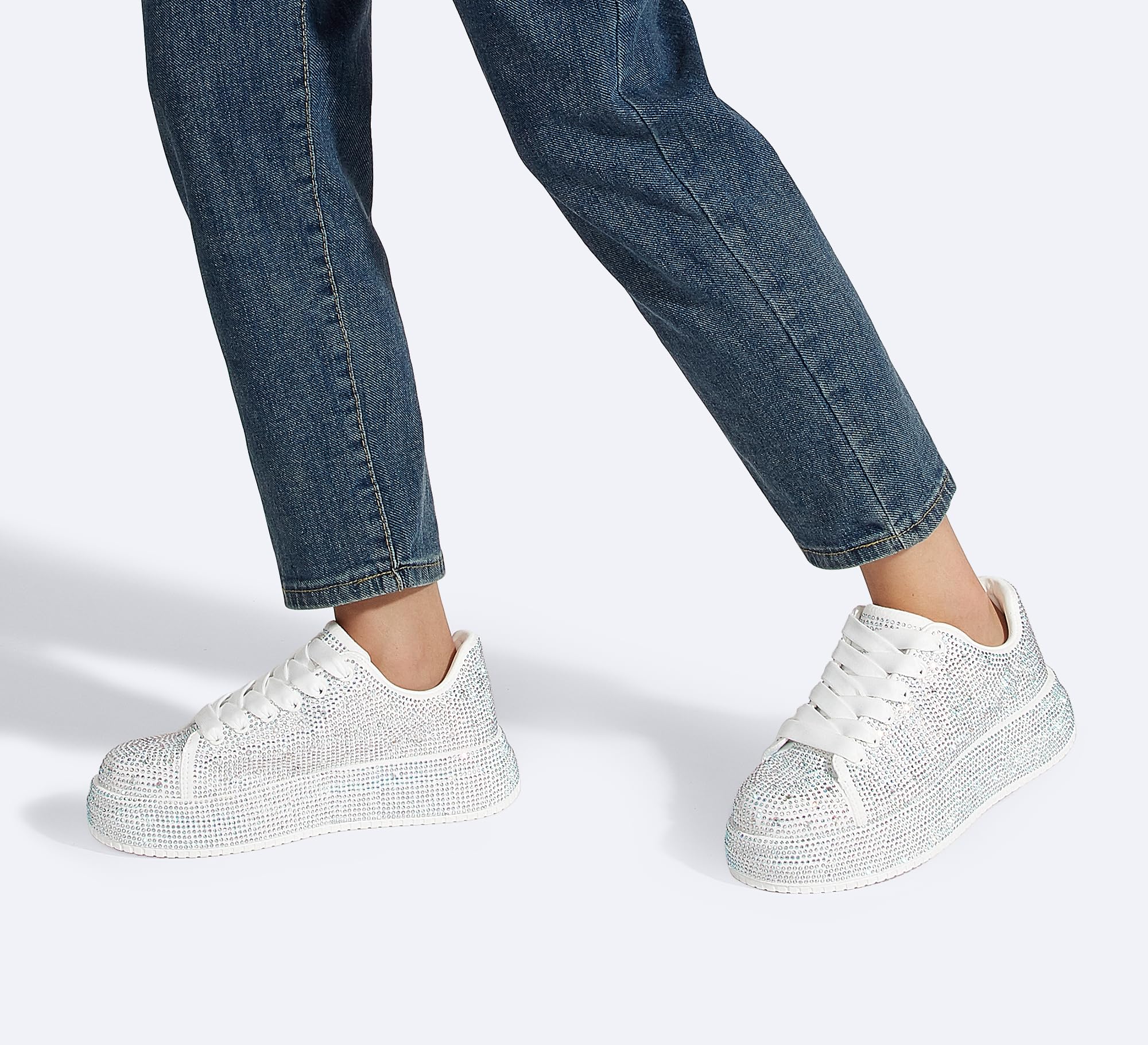 LUCKY STEP Rhinestone Platform Sneakers for Women | Sparkly Glitter Bling Tennis Shoes Fashion Wedding Party Walking Sneakers