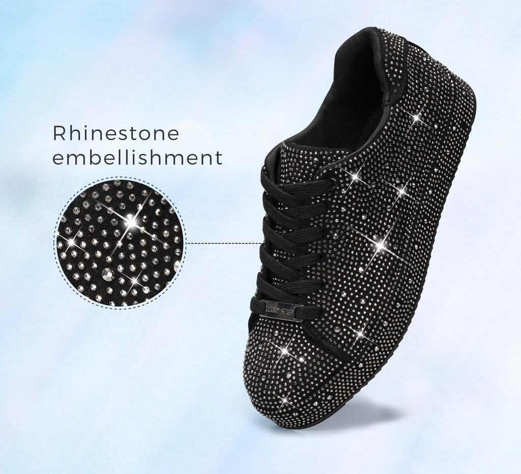 LUCKY STEP Women's Platform Rhinestone Sneakers | Sparkly Fashion Glitter Material|Sparkle Bling Bedazzled|Wedding Bridal Shiny Shoes