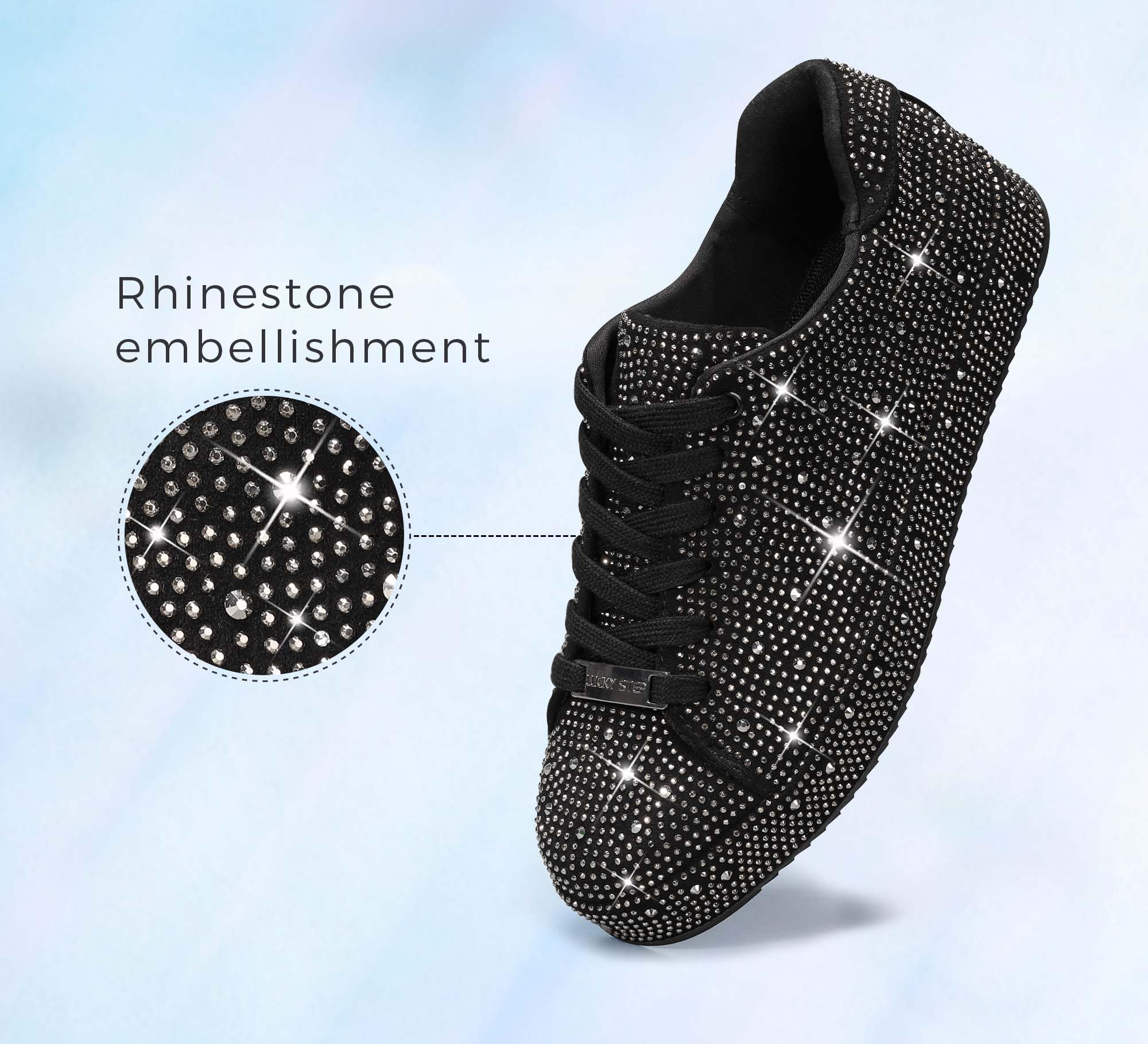 LUCKY STEP Women's Platform Rhinestone Sneakers | Sparkly Fashion Glitter Material|Sparkle Bling Bedazzled|Wedding Bridal Shiny Shoes