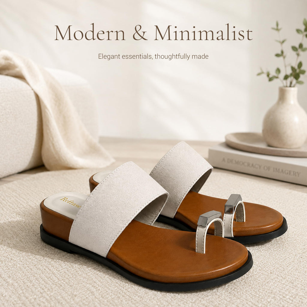 REFRASE LIFE Women's Toe Ring Slide Sandals Strappy Toe Loop Slip On Open Toe Flip Flops, Casual Summer Beach Shoes