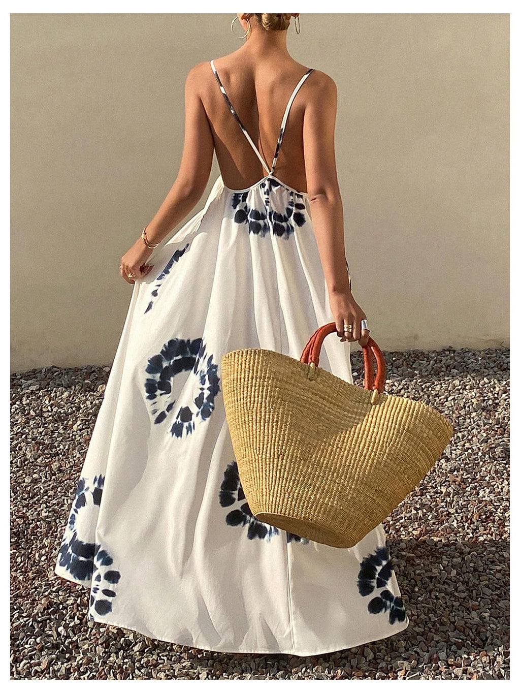 SOLY HUX Women's Boho Floral Print Backless Maxi Dress Tie Front Deep V Neck Sleeveless A Line Flowy Dresses