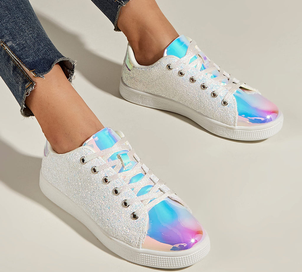 LUCKY STEP Women's Sparkly Glitter Shoes Bling Shiny | Sparkle Bedazzled Fashion Sneaker for Walking Wedding | Dressy Versatile Casual Style