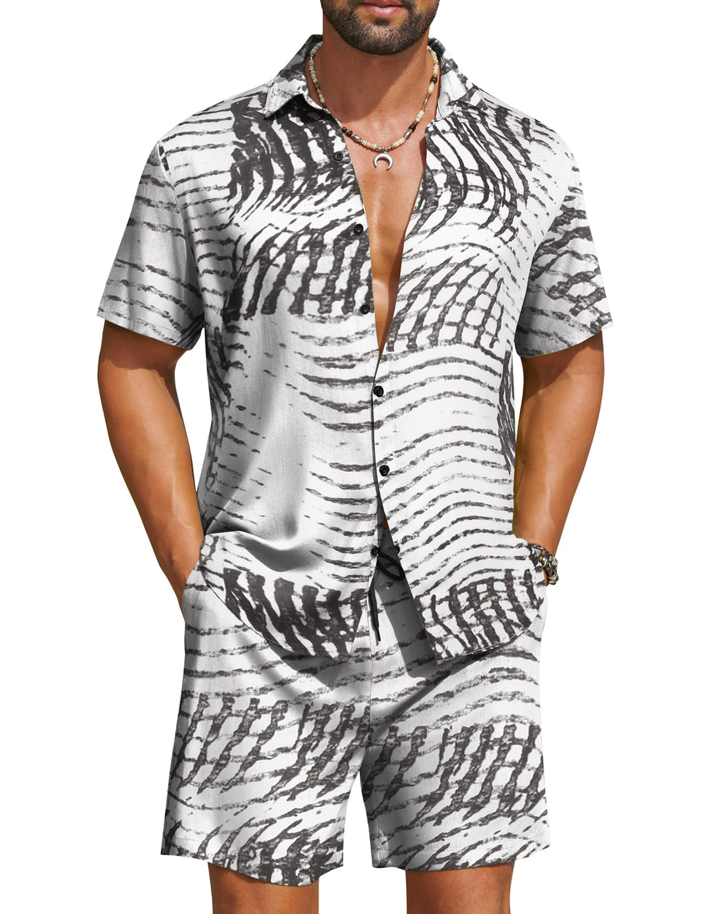 COOFANDY Men's Hawaiian Matching Set Summer Beach 2 Piece Outfits Flower Button Down Shirts and Shorts Vacation Outfits