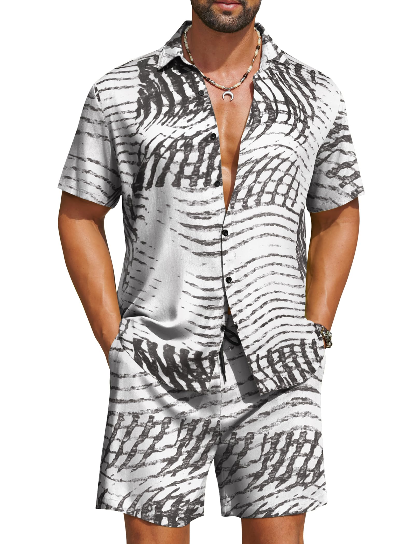COOFANDY Men's Hawaiian Matching Set Summer Beach 2 Piece Outfits Flower Button Down Shirts and Shorts Vacation Outfits