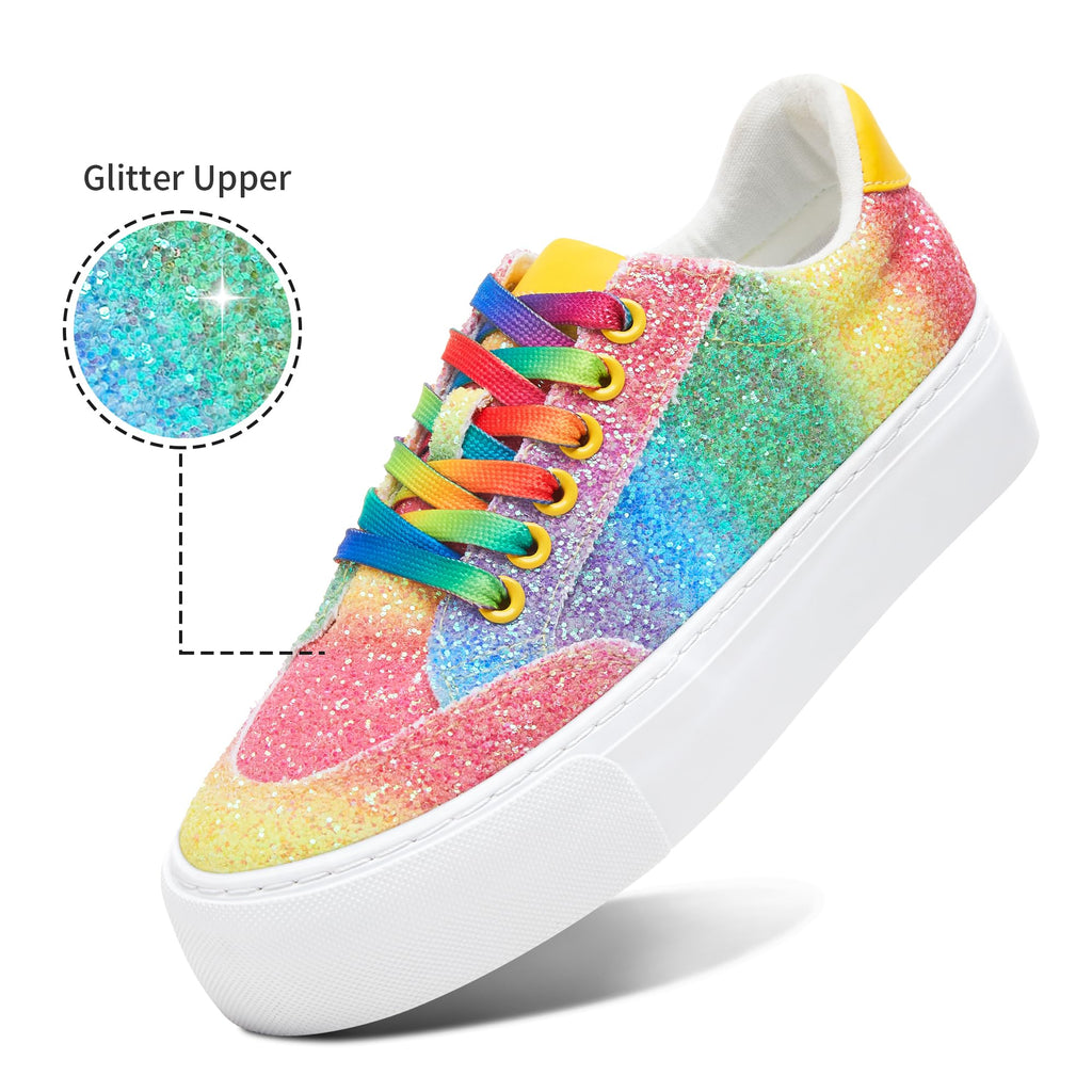 Jeekopeg Glitter Platform Sneakers Women Casual Sequin Sparkly Shoes Bling Thick Sole Walking Shoes Shiny Sequin Wedding Sneakers for Lady