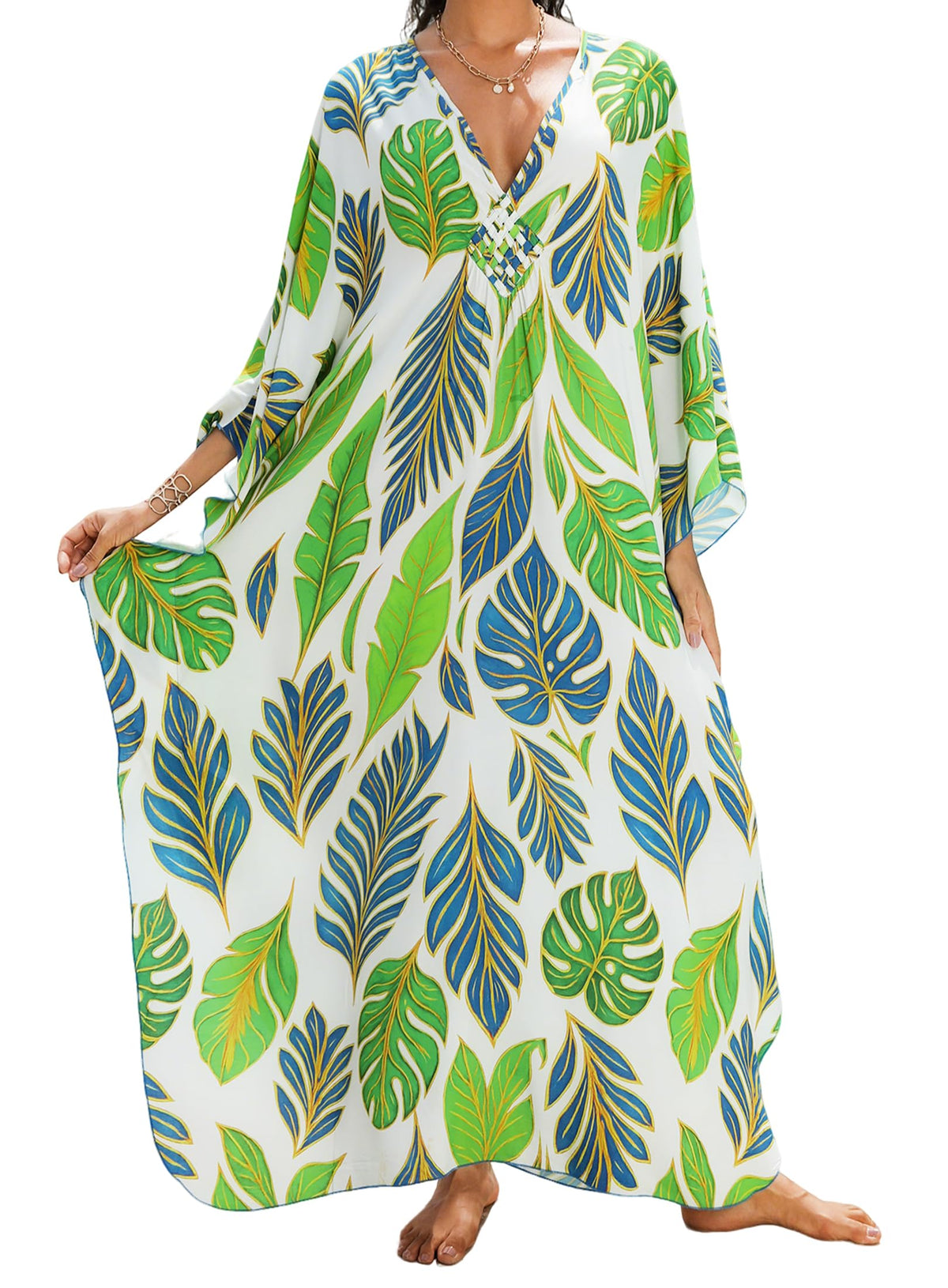 Yanziliu Kaftan Dress for Women,Plus Size Hawaiian Batwing Sleeve Beach Cover Up Summer Swimsuit Dresses