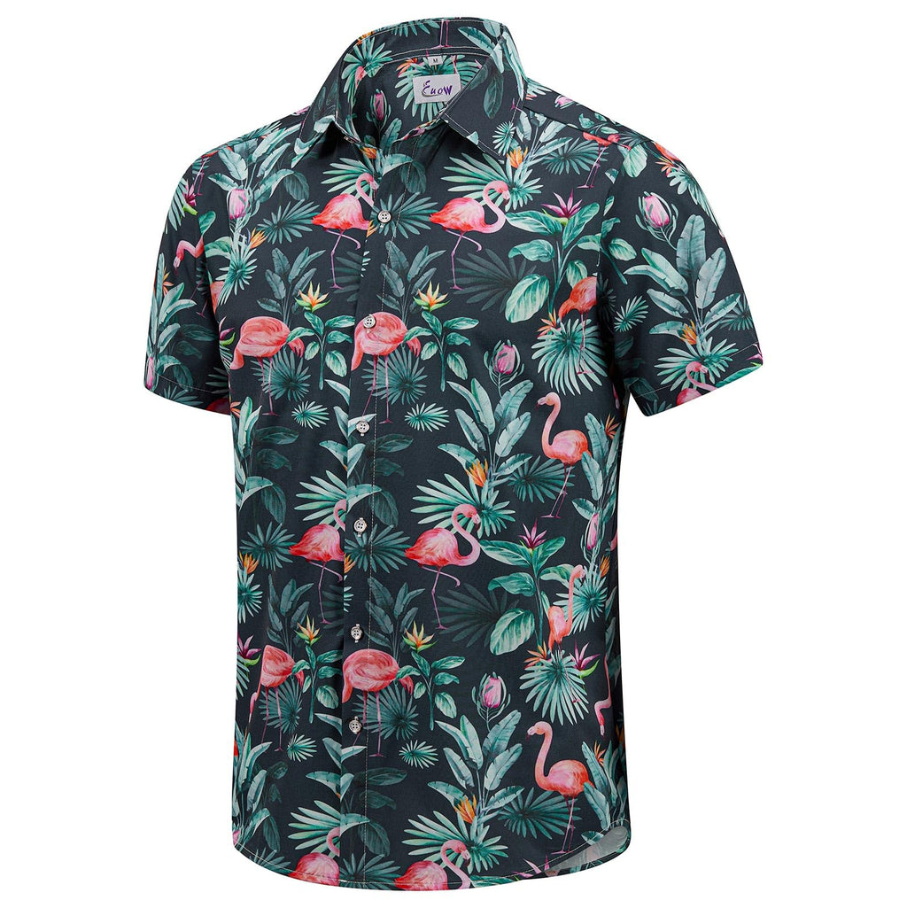 EUOW Men's Hawaiian Shirt Short Sleeve Printed Button Down Beach Shirts