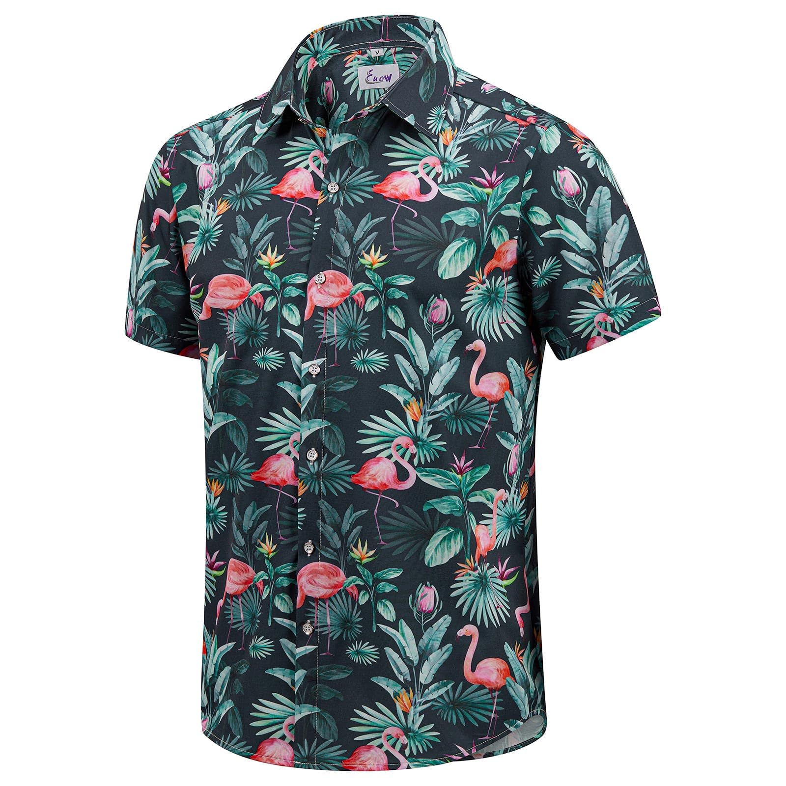 EUOW Men's Hawaiian Shirt Short Sleeve Printed Button Down Beach Shirts
