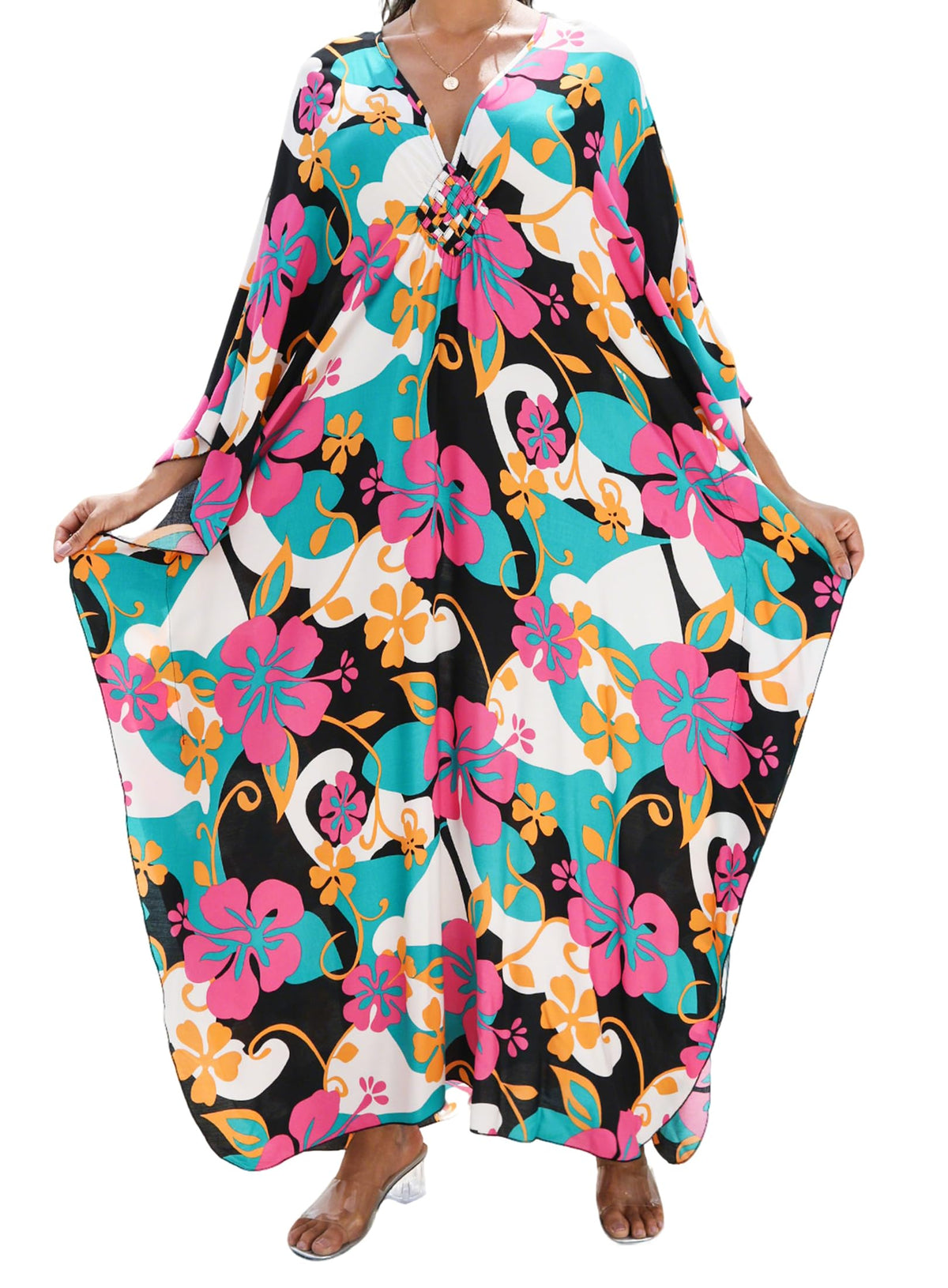 Yanziliu Kaftan Dress for Women,Plus Size Hawaiian Batwing Sleeve Beach Cover Up Summer Swimsuit Dresses
