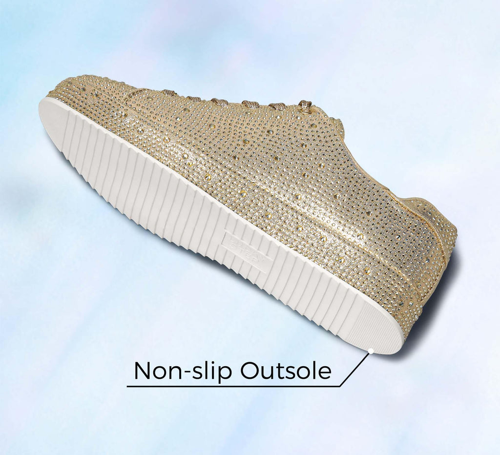 LUCKY STEP Women's Platform Rhinestone Sneakers | Sparkly Fashion Glitter Material|Sparkle Bling Bedazzled|Wedding Bridal Shiny Shoes