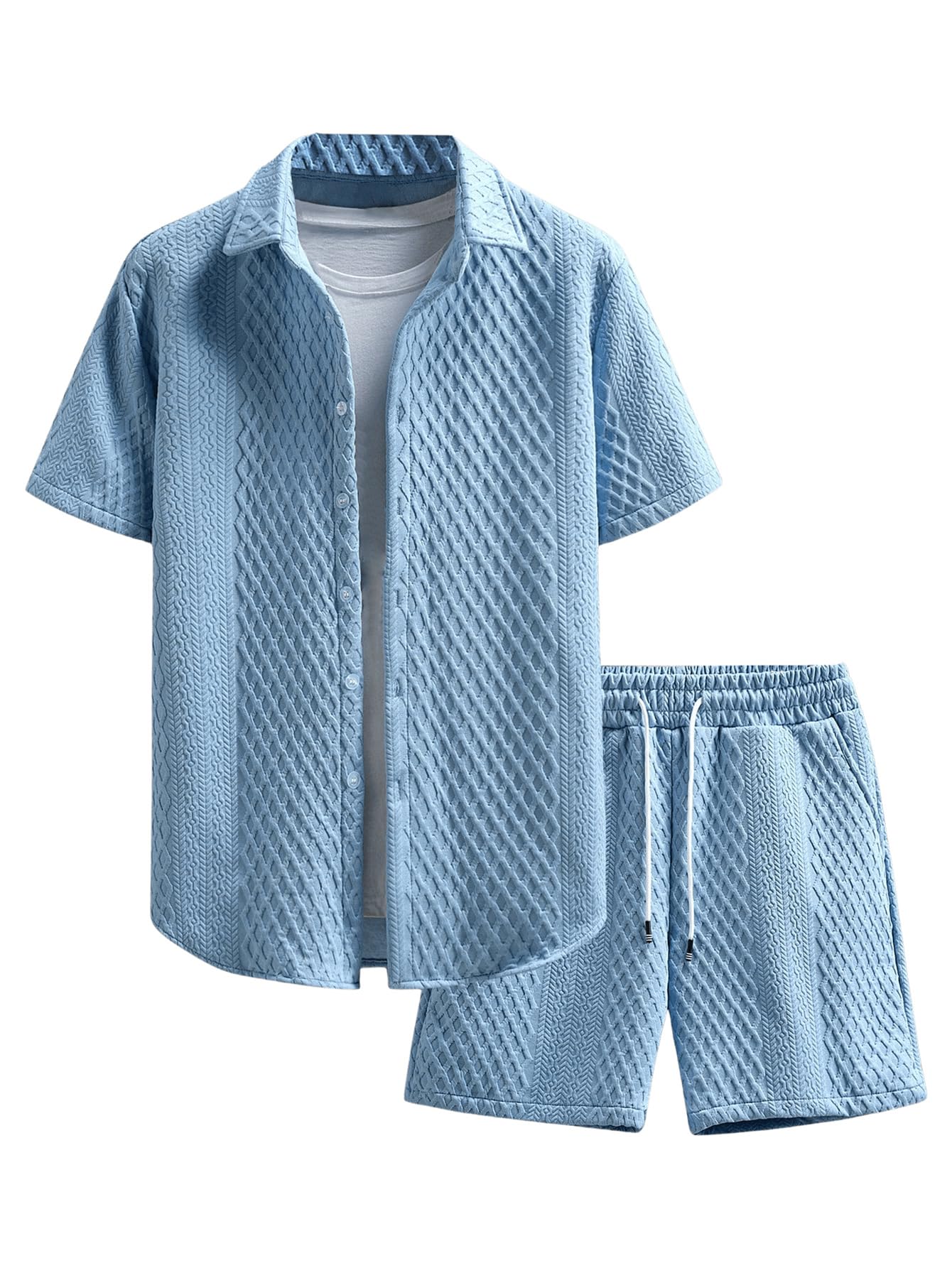 GORGLITTER Men's Vacation Summer Cruise Outfits 2 Piece Linen Shorts Sets | Beach All White Outfits, Short Sleeve Button Up Shirt, Matching Sets Clothing, Old Money Clothes
