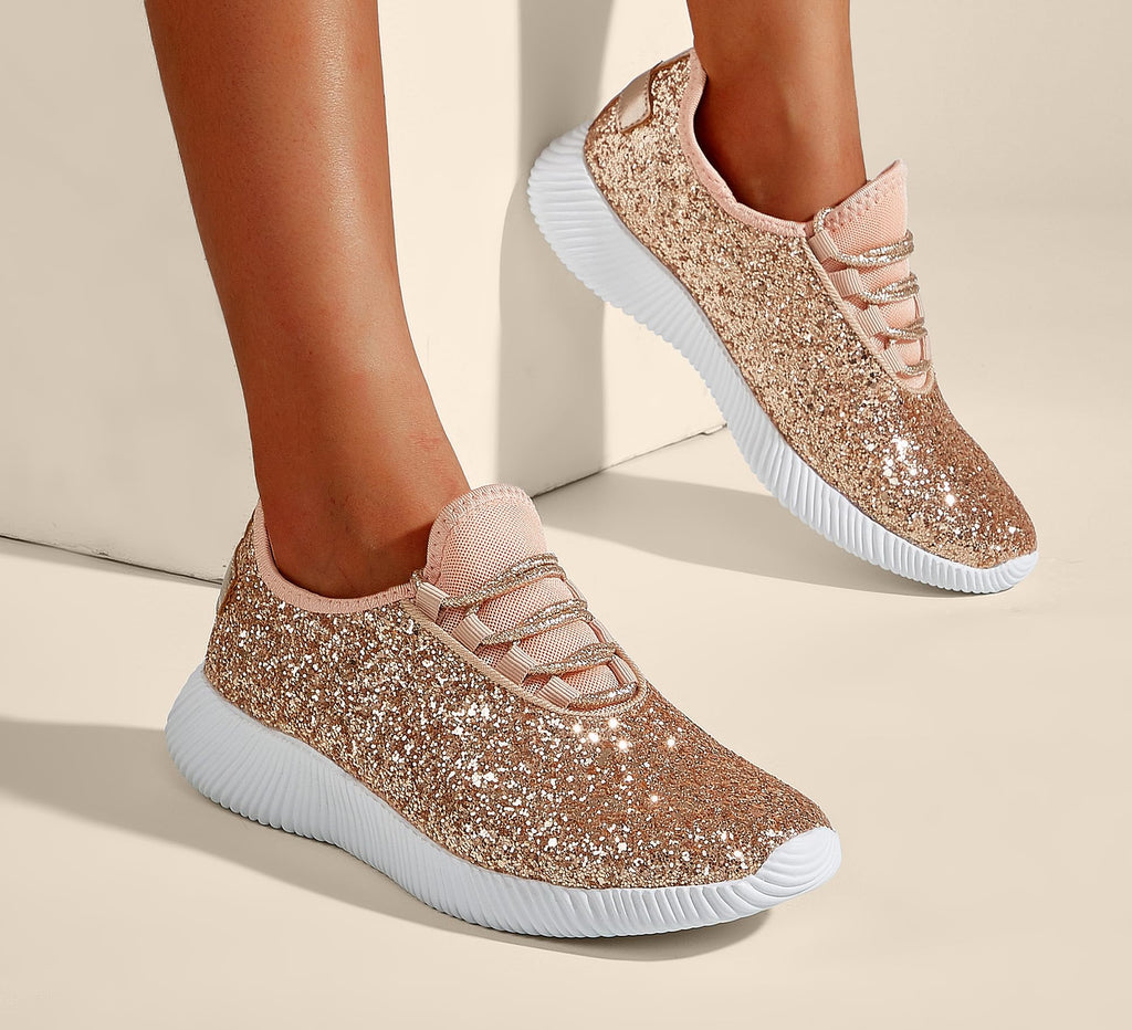 K KIP WOK Fashion Glitter Sneakers for Womens Silp On Running Shoes Lightweigt Tennis Walking Sneakers
