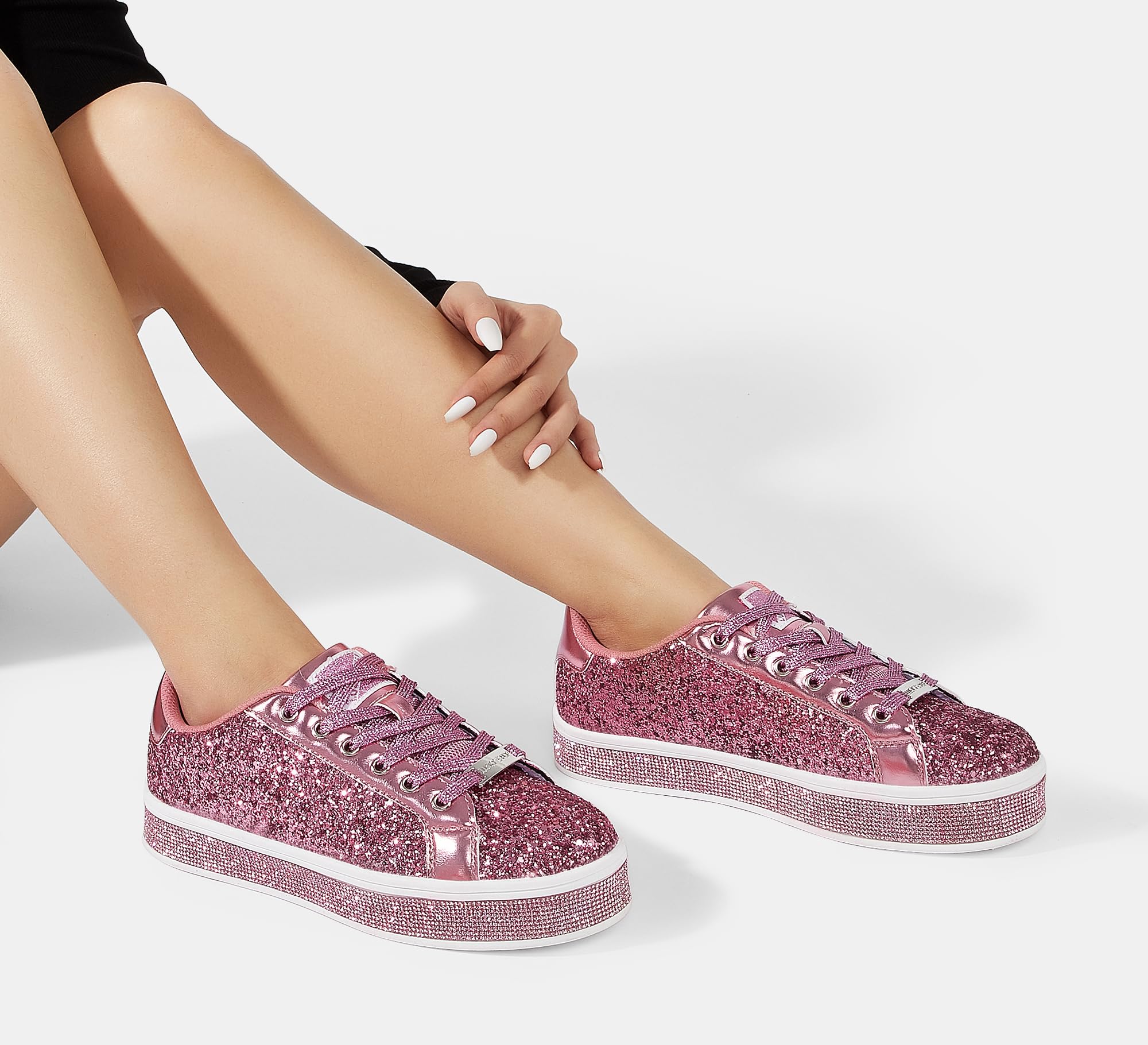 LUCKY STEP Women's Platform Sparkly Glitter Sneakers | Bling Shiny Dressy Bedazzled Wedding Bridal Fashion Walking Shoes