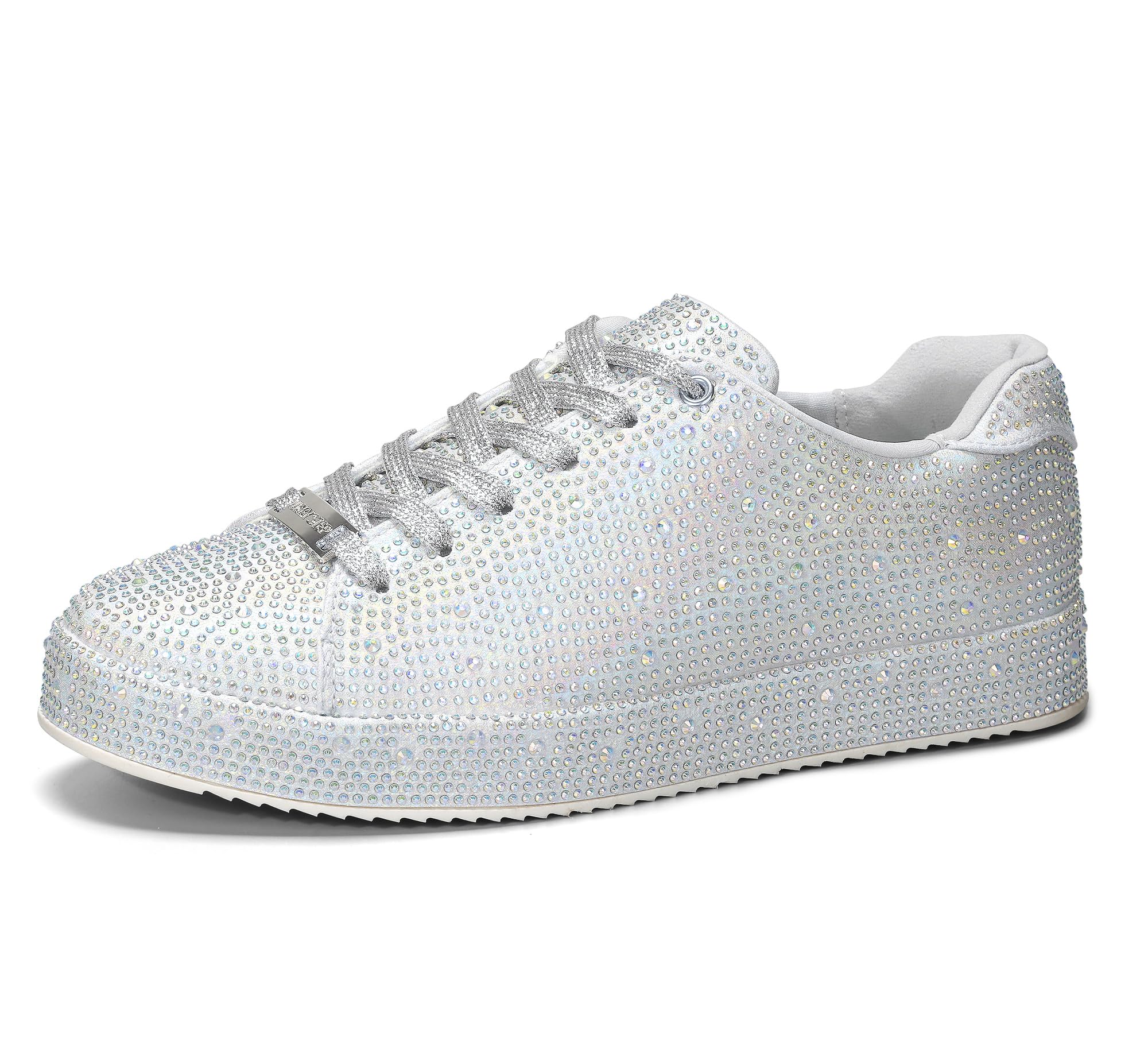 LUCKY STEP Women's Platform Rhinestone Sneakers | Sparkly Fashion Glitter Material|Sparkle Bling Bedazzled|Wedding Bridal Shiny Shoes