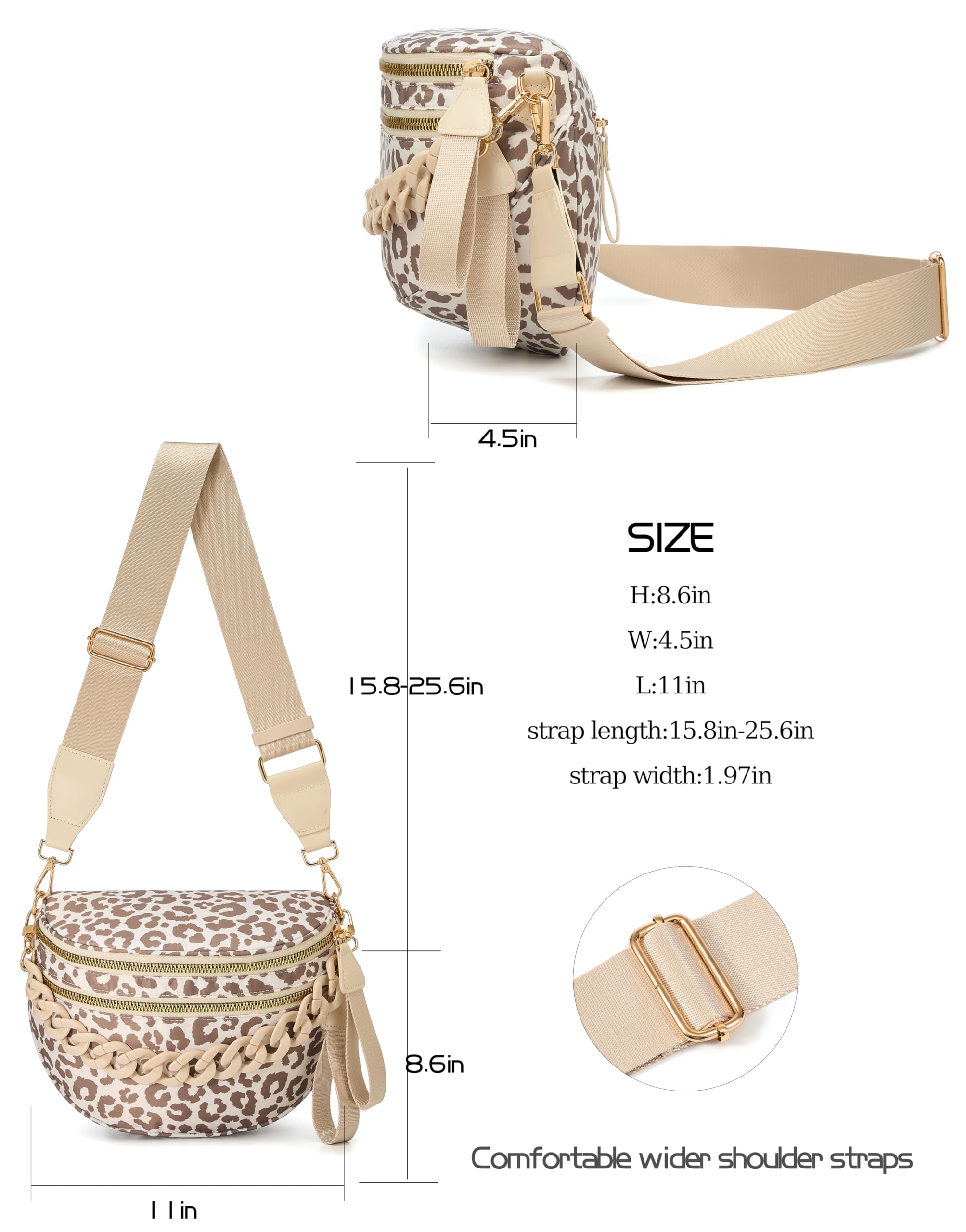 FEIBOON Spacious Nylon Crossbody Bag Bum Bag Handbags Wallets Purses Trendy Shoulder Bag for Women