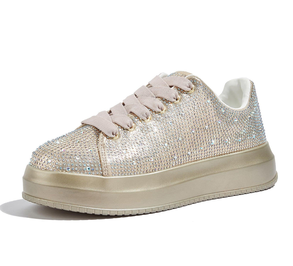 LUCKY STEP Rhinestone Platform Sneakers for Women | Sparkly Glitter Bling Tennis Shoes Fashion Wedding Party Walking Sneakers