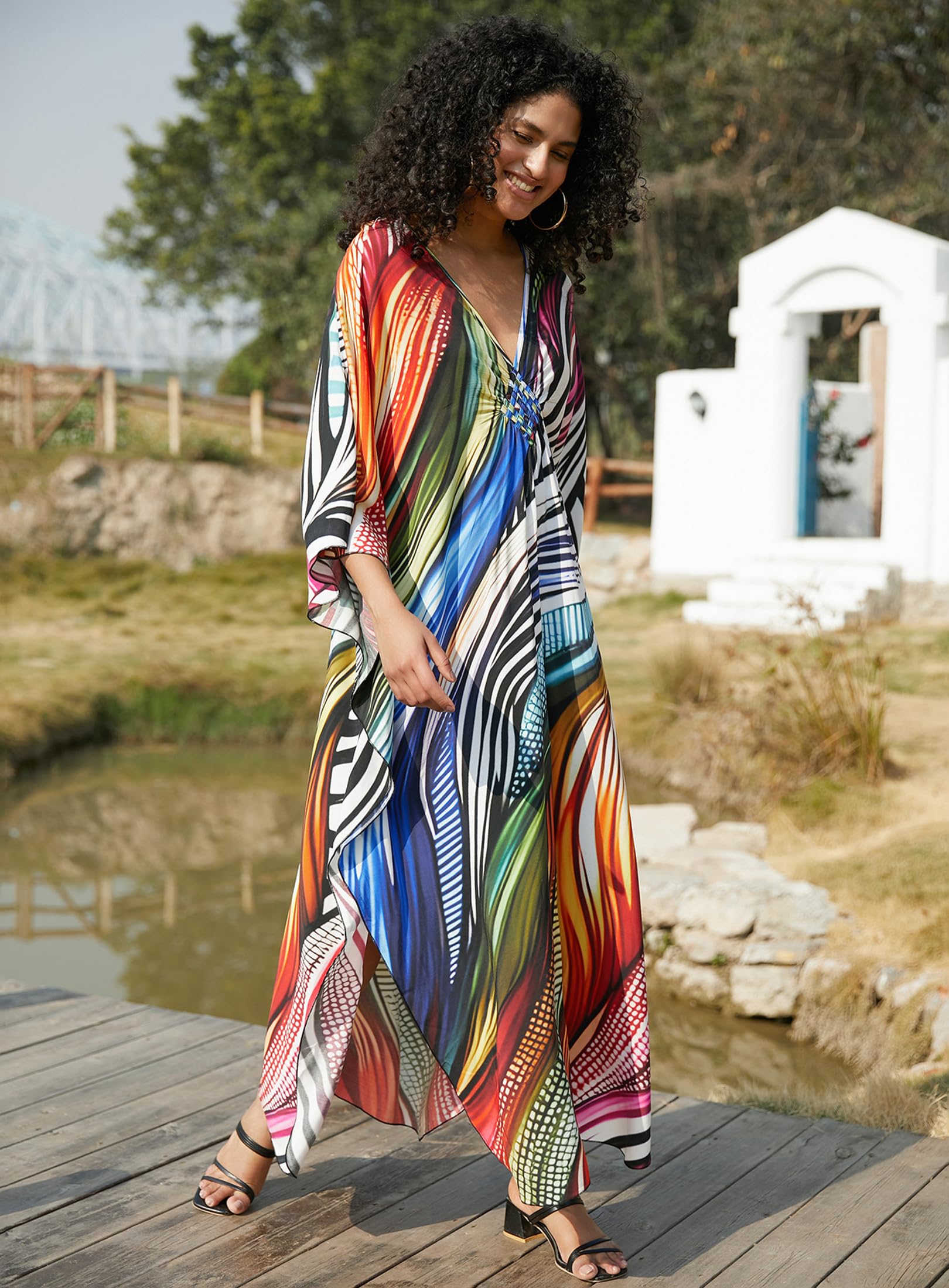 Yanziliu Kaftan Dress for Women,Plus Size Hawaiian Batwing Sleeve Beach Cover Up Summer Swimsuit Dresses