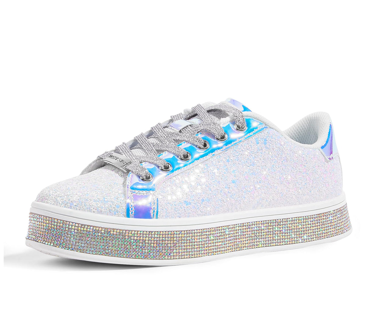 LUCKY STEP Women's Platform Sparkly Glitter Sneakers | Bling Shiny Dressy Bedazzled Wedding Bridal Fashion Walking Shoes