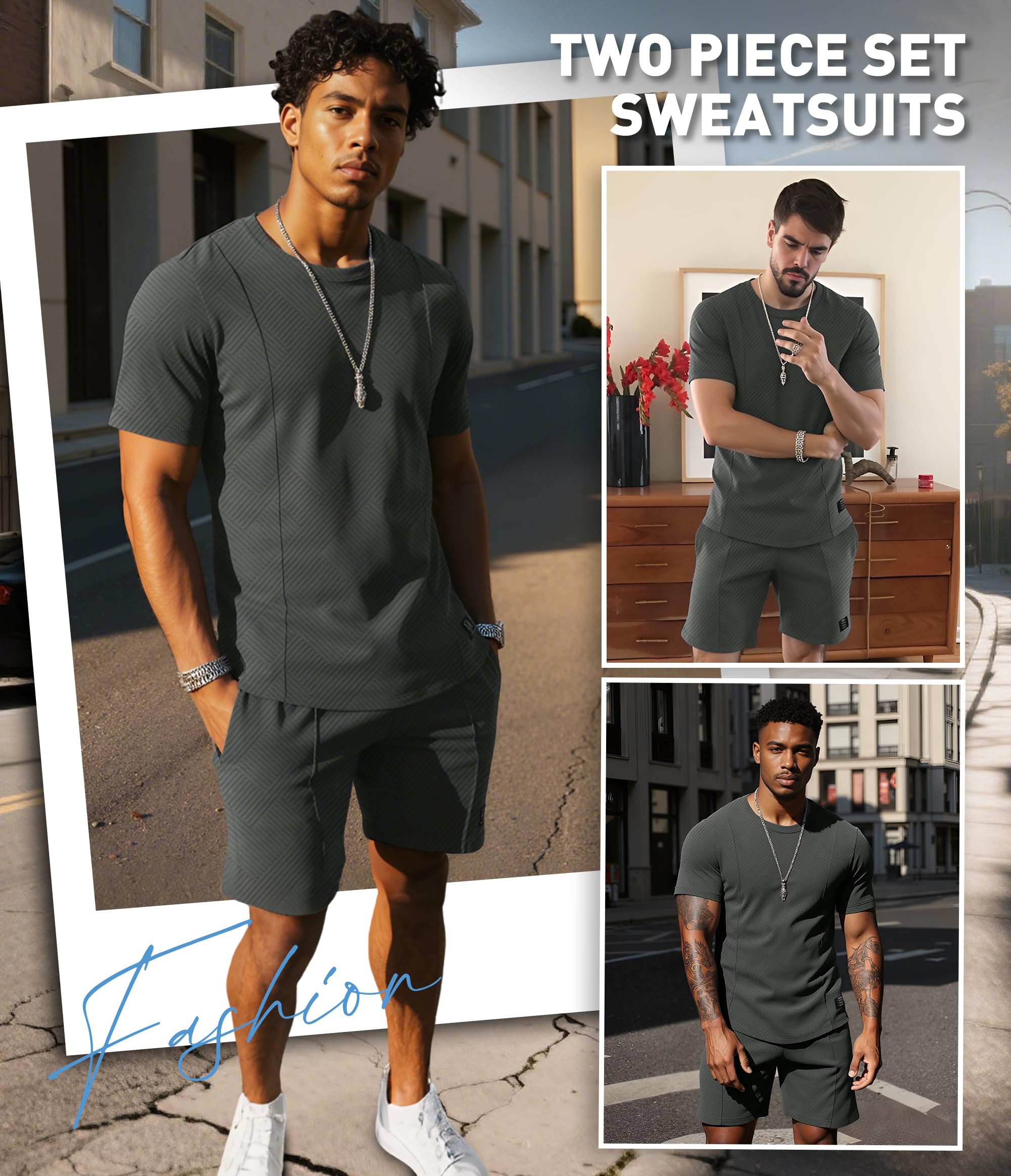 UOUA Men's Shorts Set 2 Piece Summer Outfits Casual Vacation Tracksuits