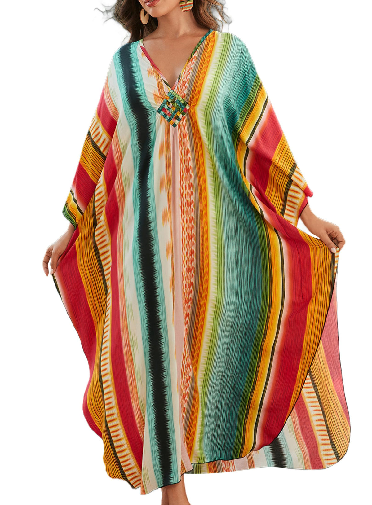 Yanziliu Kaftan Dress for Women,Plus Size Hawaiian Batwing Sleeve Beach Cover Up Summer Swimsuit Dresses