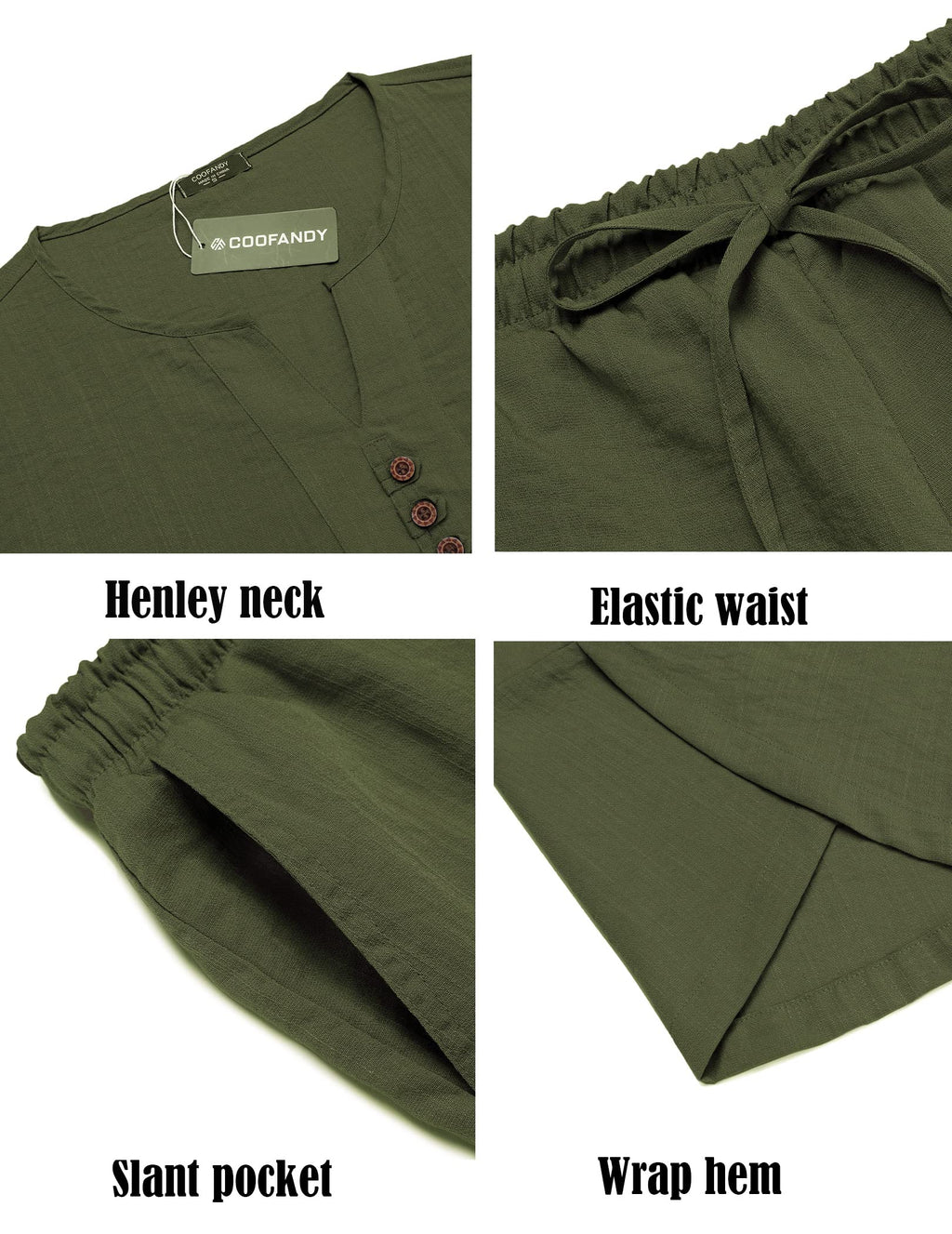 COOFANDY Men's 2 Pieces Linen Set Henley Shirt Short Sleeve and Harem Capri Pants Wide Leg Baggy Beach Yoga Trousers Outfits