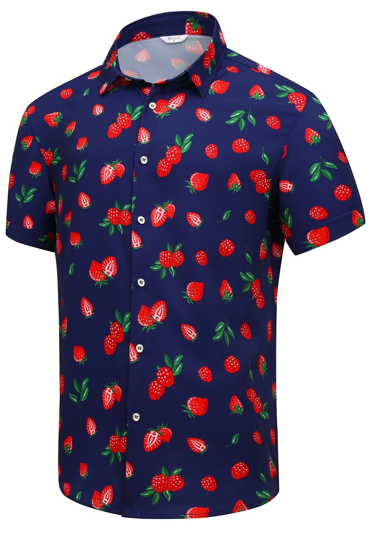 SheLucki Hawaiian Shirt for Men, Unisex Summer Beach Casual Short Sleeve Button Down Shirts, Printed Palmshadow Clothing
