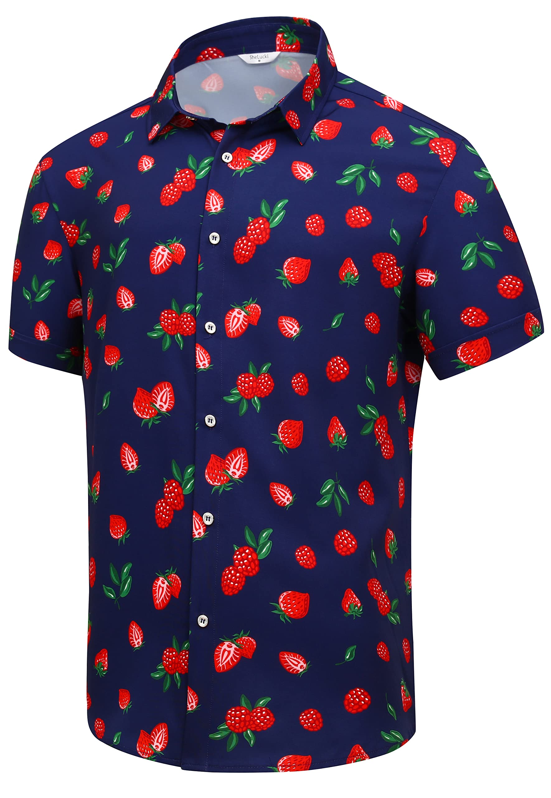 SheLucki Hawaiian Shirt for Men, Unisex Summer Beach Casual Short Sleeve Button Down Shirts, Printed Palmshadow Clothing