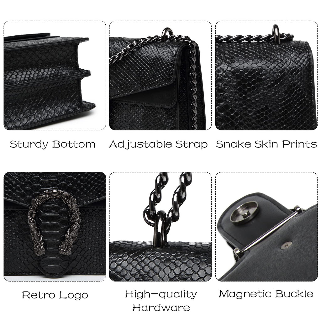 MYHOZEE Crossbody Bags for Women - Snake Printed Clutch Purses Leather Chain Shoulder Bags Evening Handbags