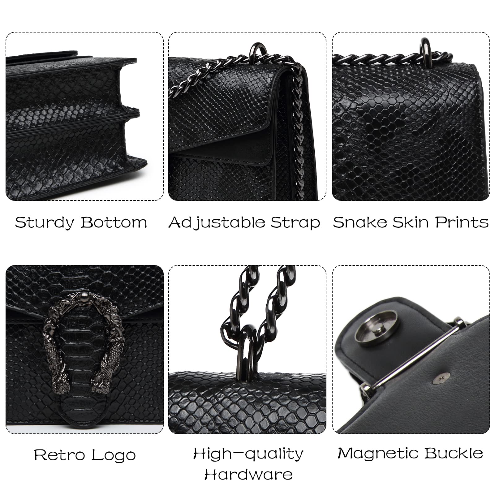 MYHOZEE Crossbody Bags for Women - Snake Printed Clutch Purses Leather Chain Shoulder Bags Evening Handbags